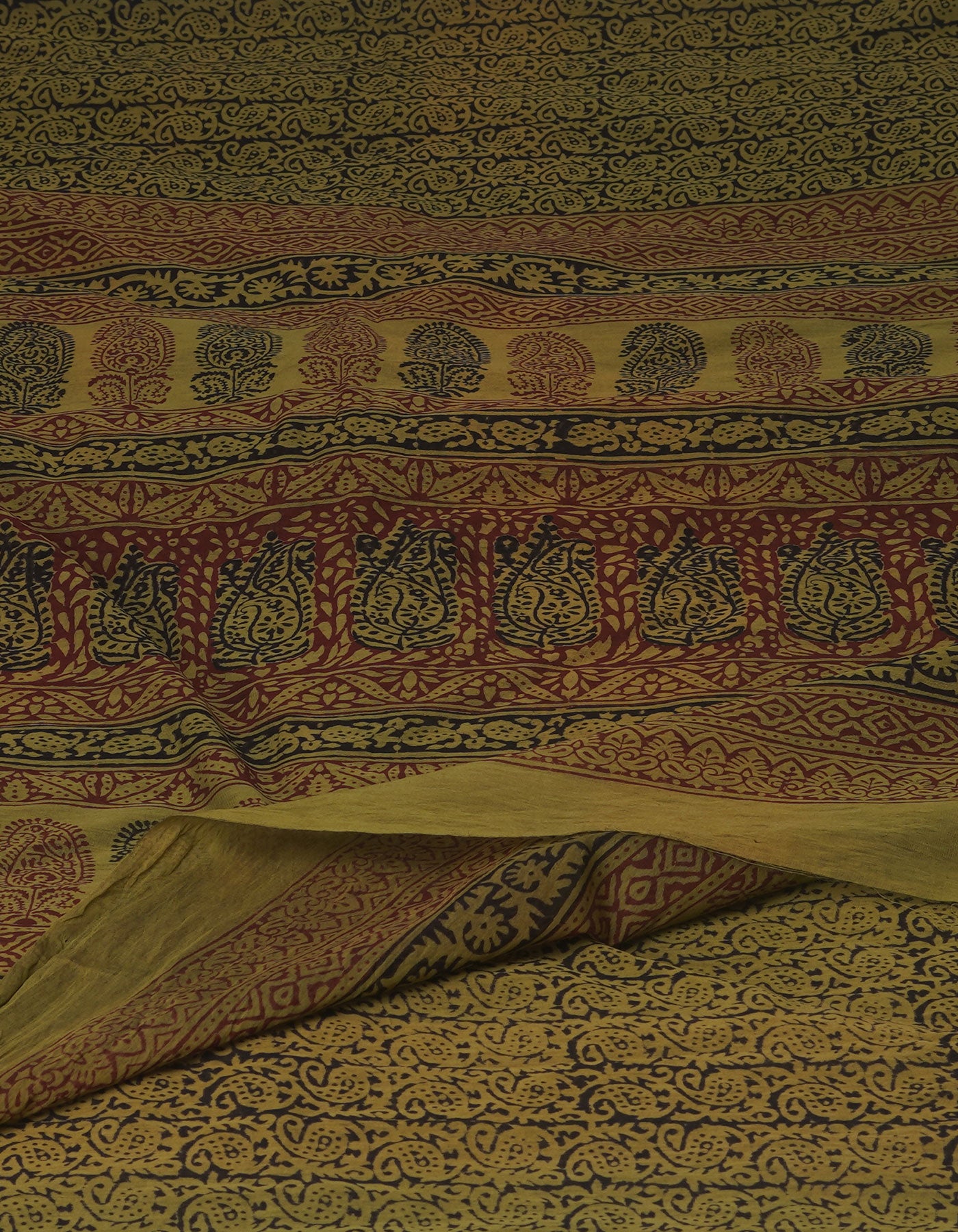 Olive Green Art Chanderi Bagh Printed Cotton Saree-UNM70866