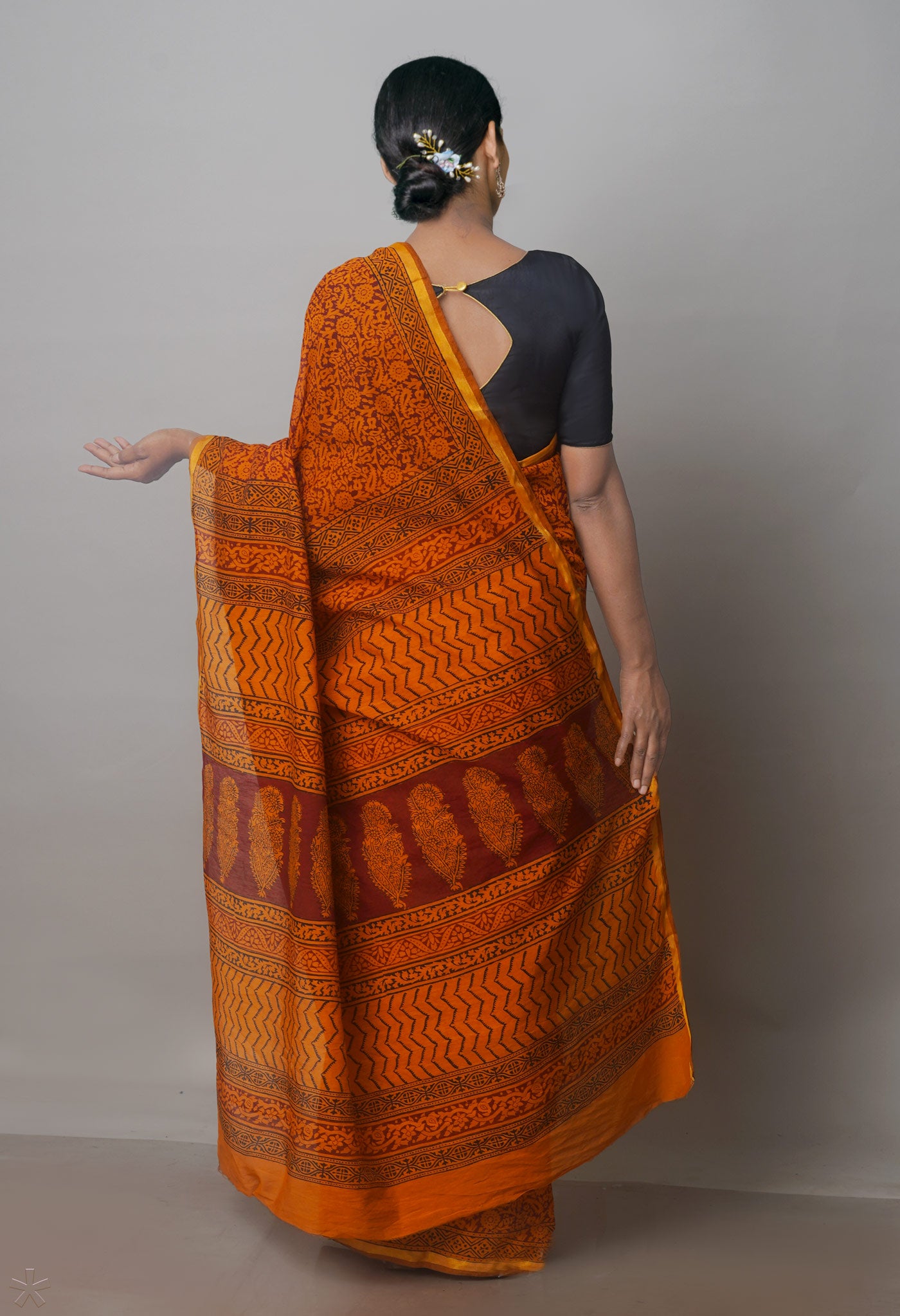 Orange Bagh Printed Chanderi Cotton Saree