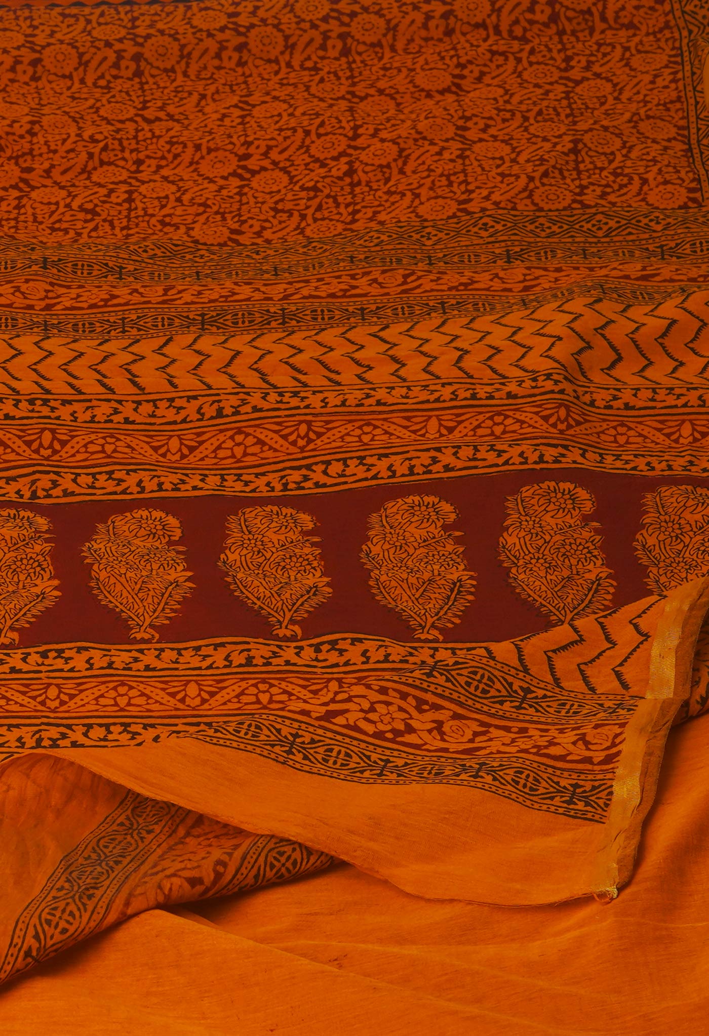 Orange Bagh Printed Chanderi Cotton Saree