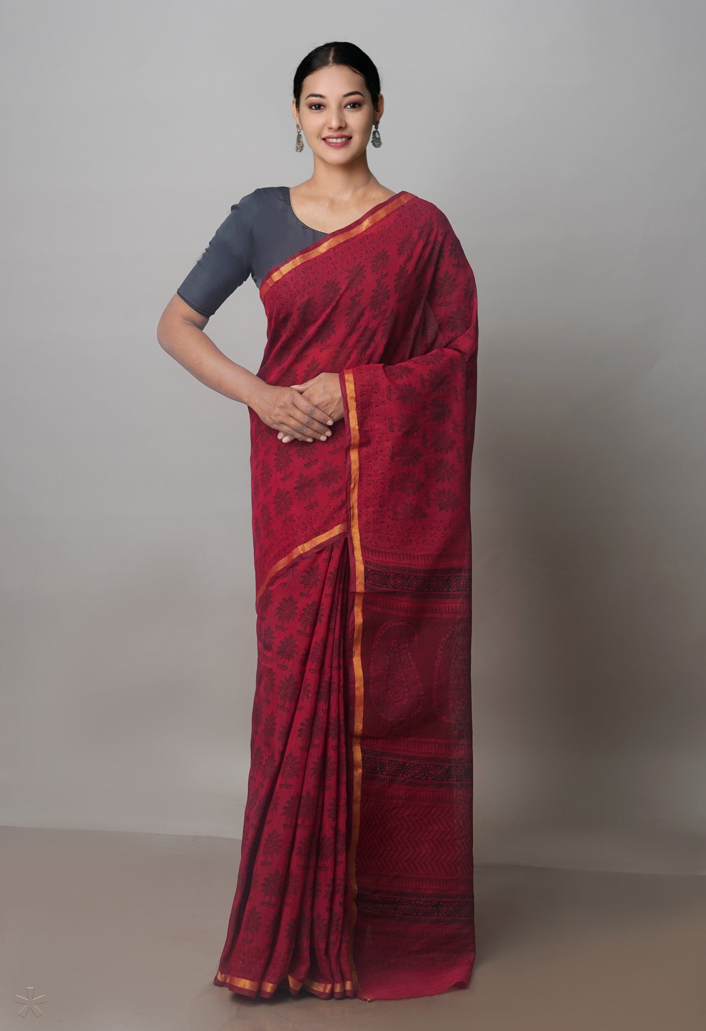 Red Art Chanderi Bagh Printed Cotton Saree