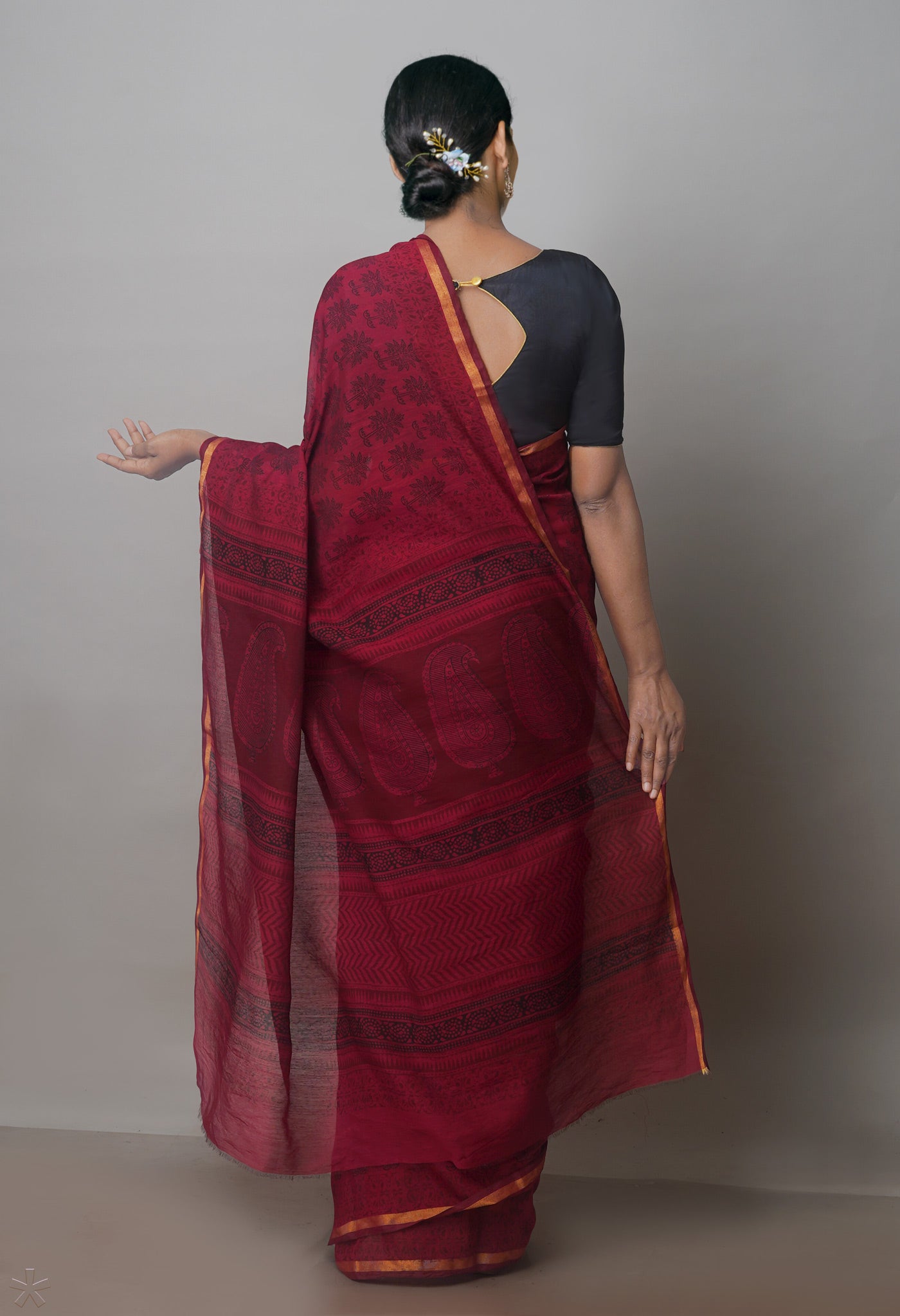 Red Art Chanderi Bagh Printed Cotton Saree