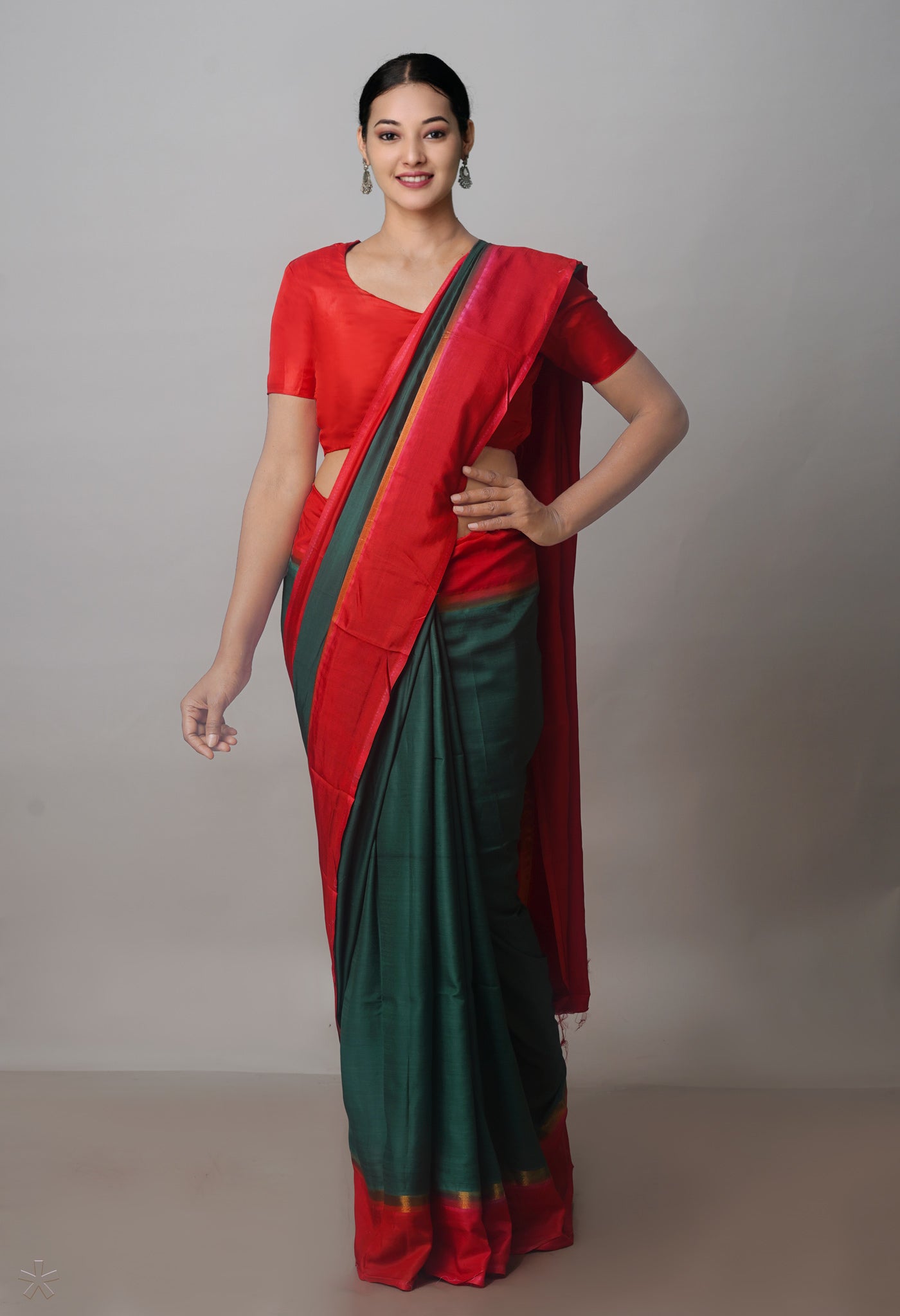 Dark Green Mangalagiri Silk Saree-UNM70894
