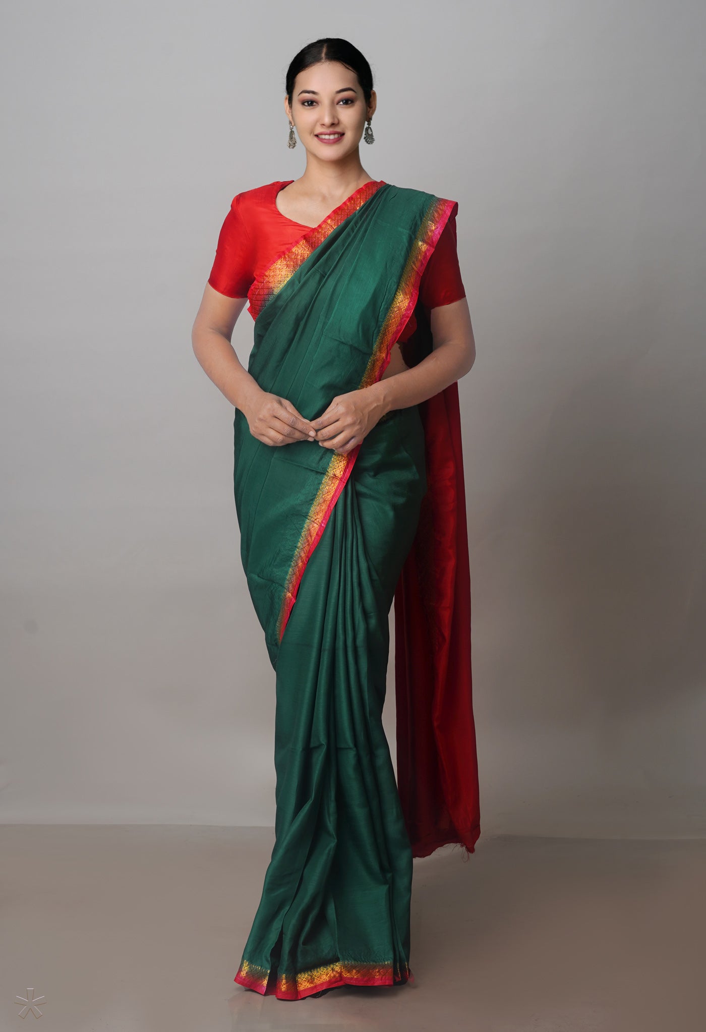 Dark Green Mangalagiri Silk Saree-UNM70904