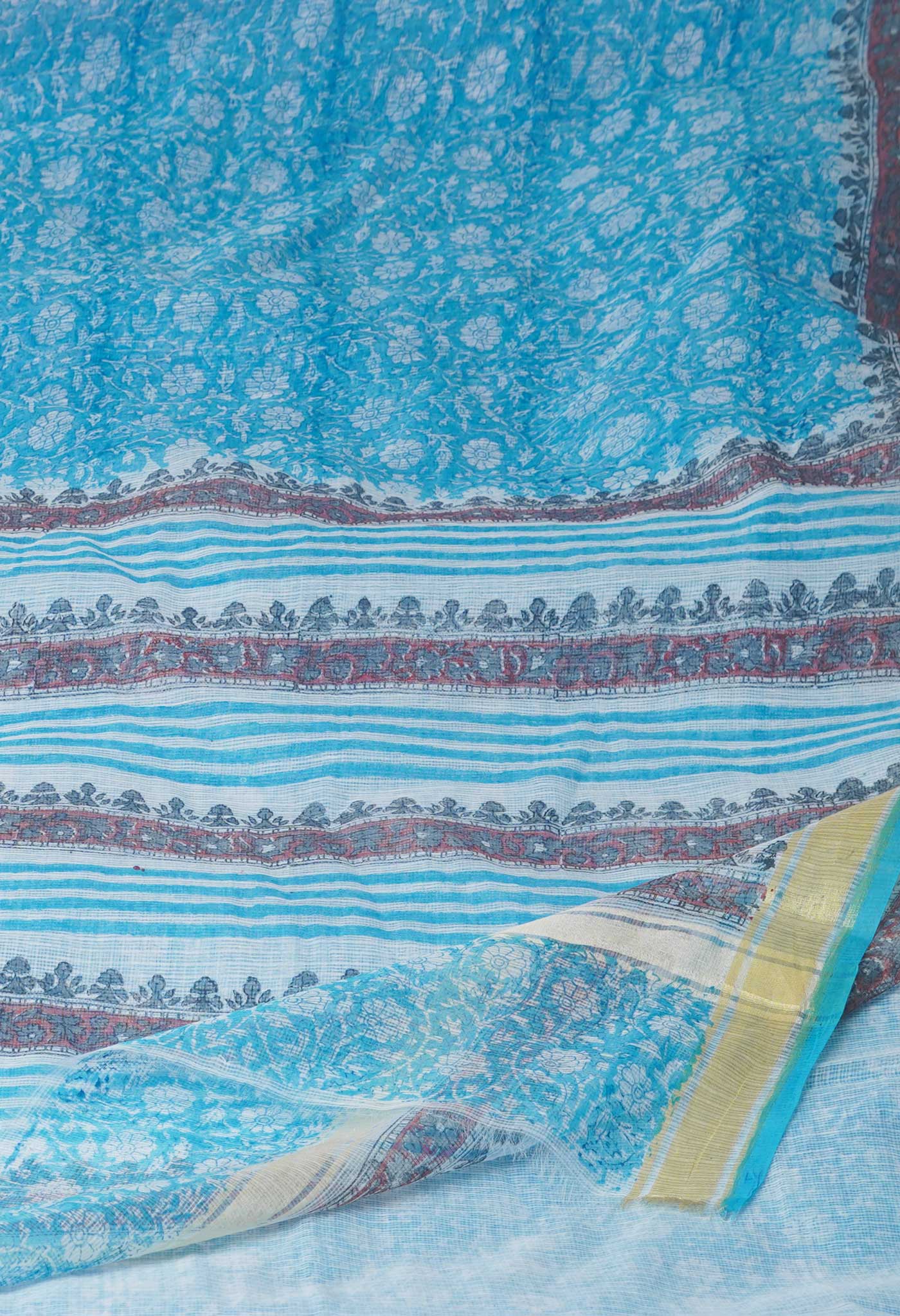 Sky Blue Block Printed Kota Saree-UNM70914