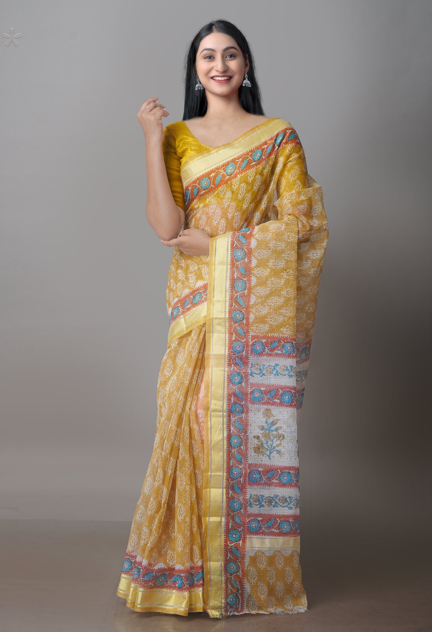 Camel Beige Block Printed Kota Saree-UNM70925
