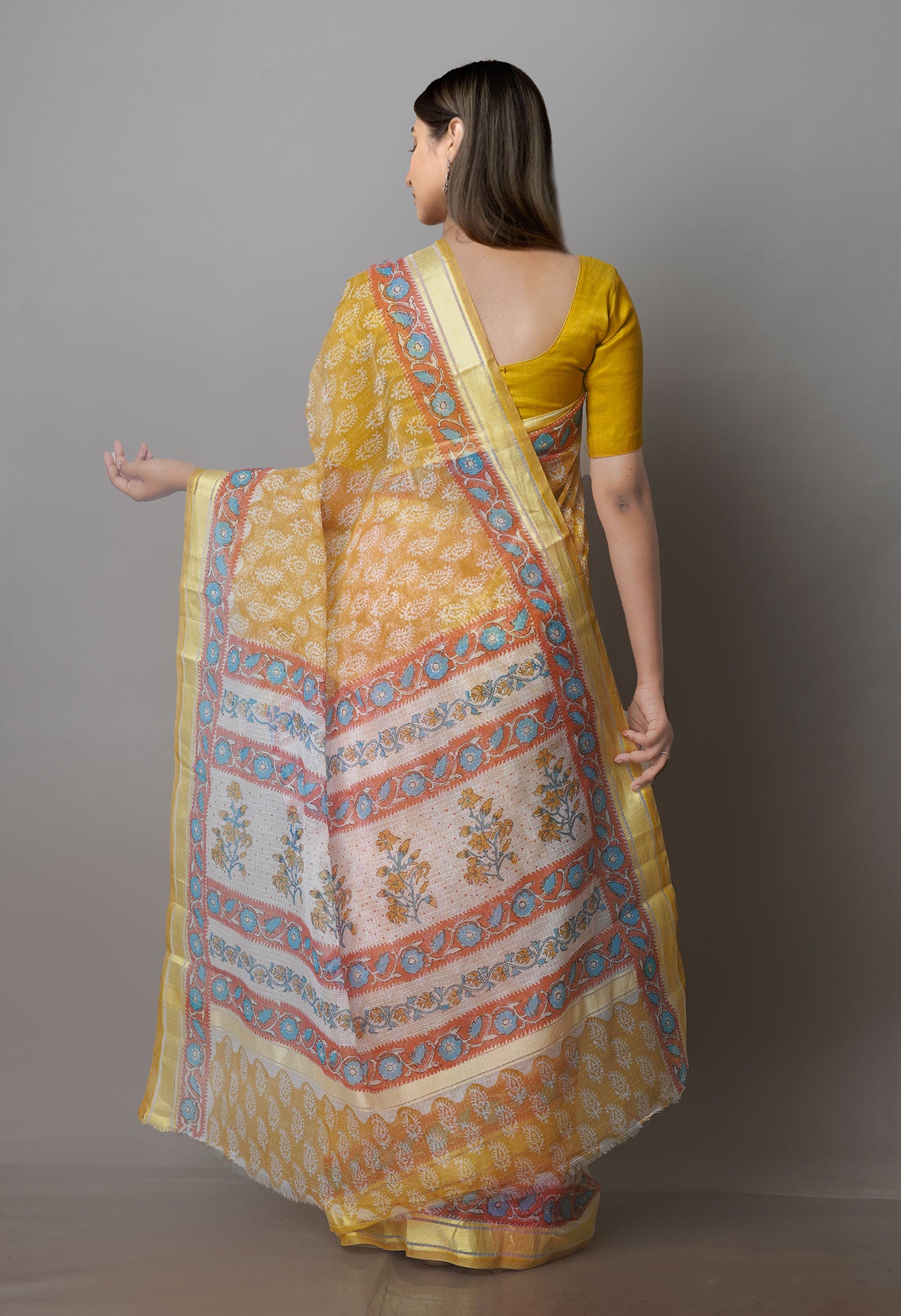 Camel Beige Block Printed Kota Saree-UNM70925