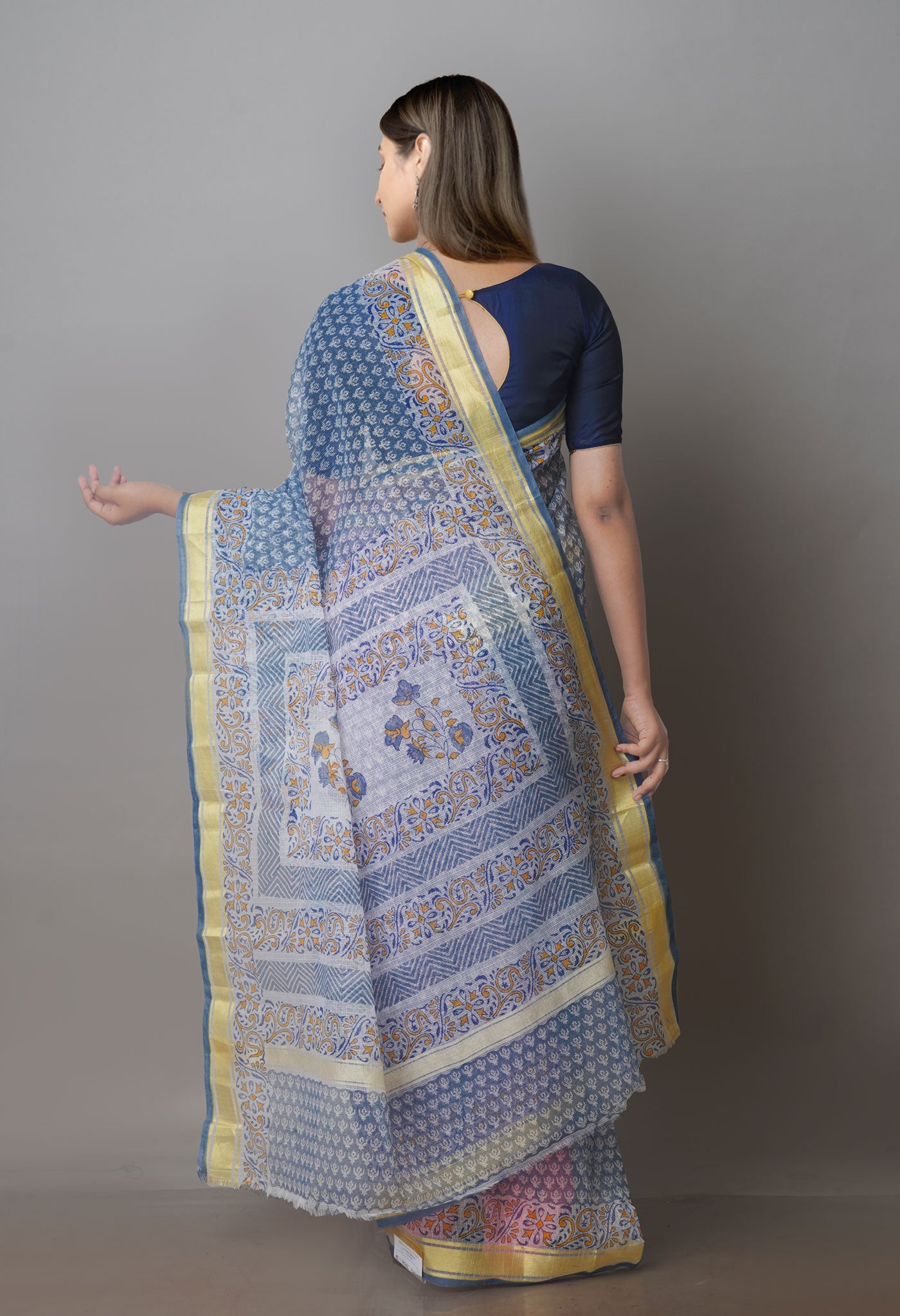 Marine Beige Block Printed Kota Saree-UNM70934