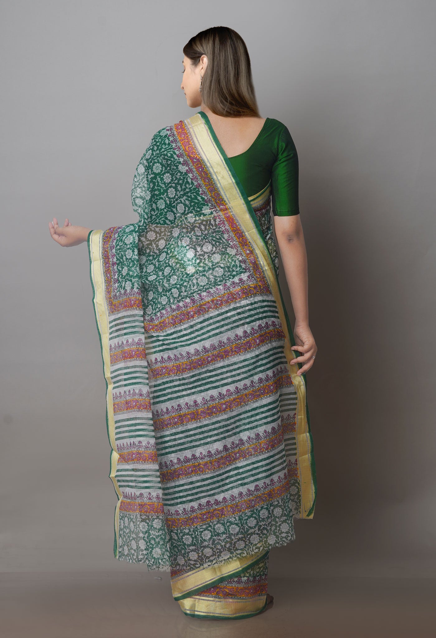 Green Block Printed Kota Saree-UNM70937