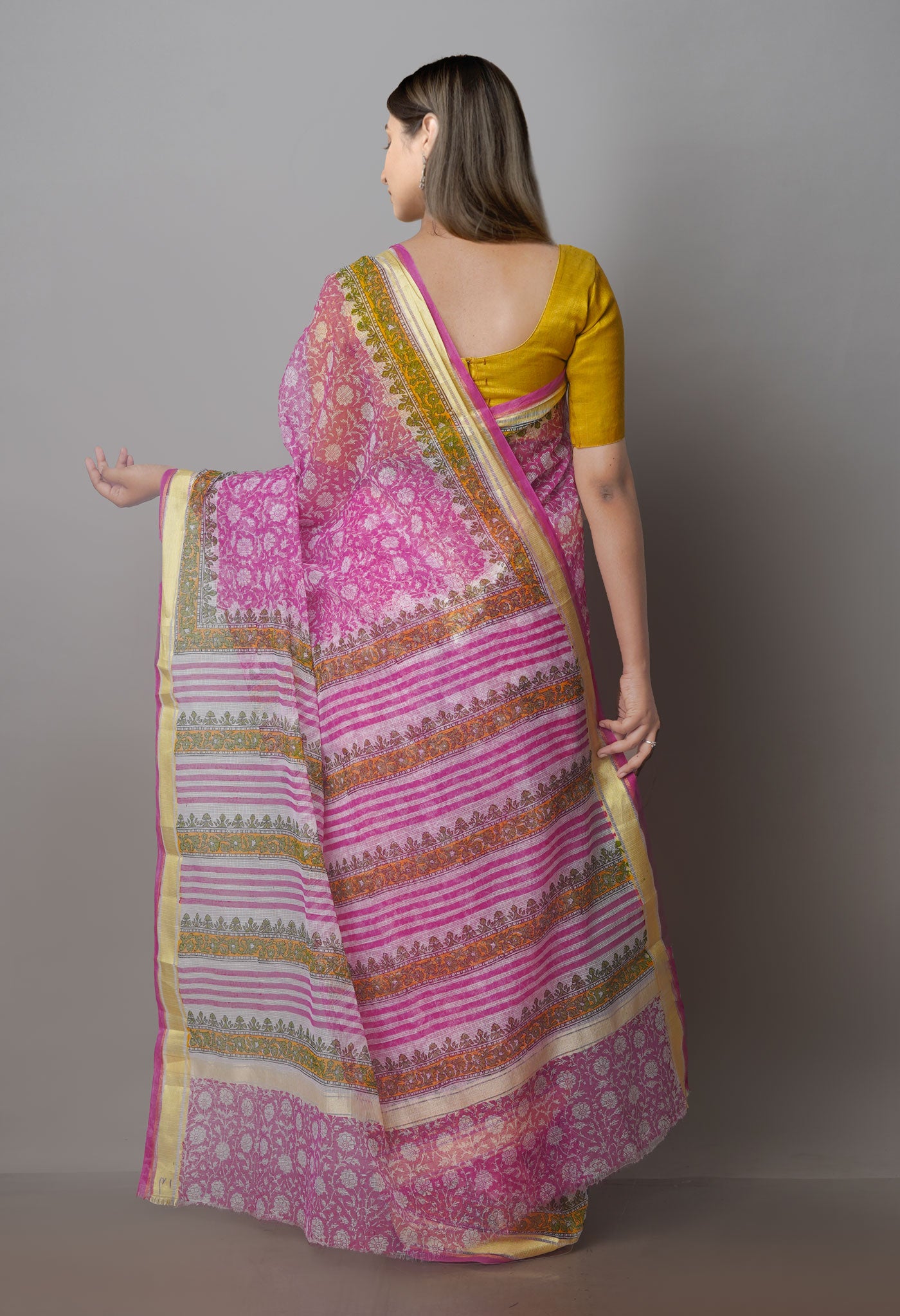 Pink Block Printed Kota Saree-UNM70938