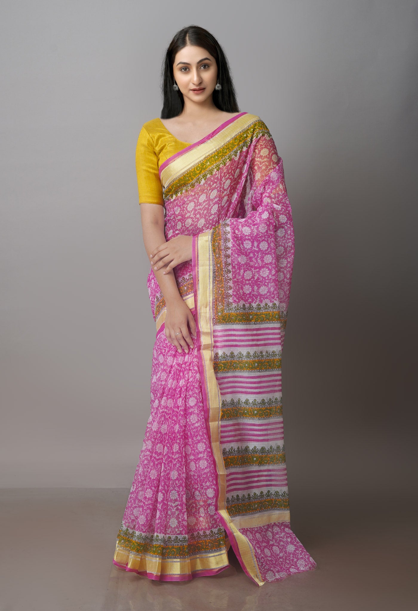 Pink Block Printed Kota Saree-UNM70938