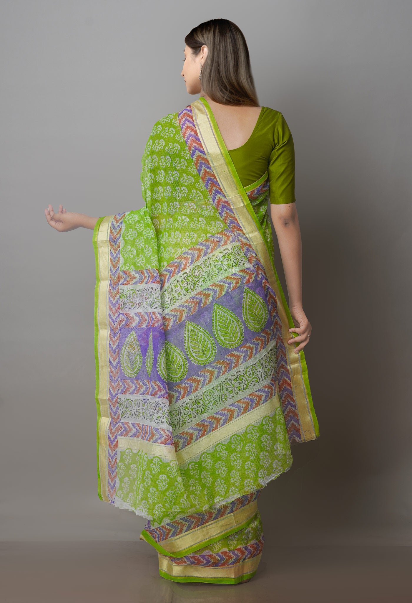 Green Block Printed Kota Saree-UNM70941