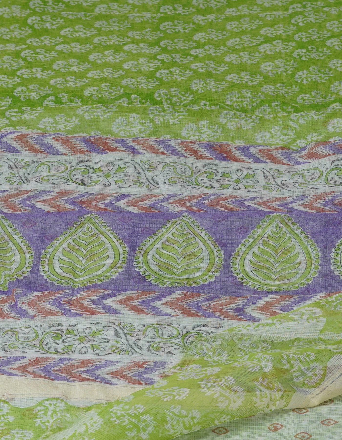 Green Block Printed Kota Saree-UNM70941