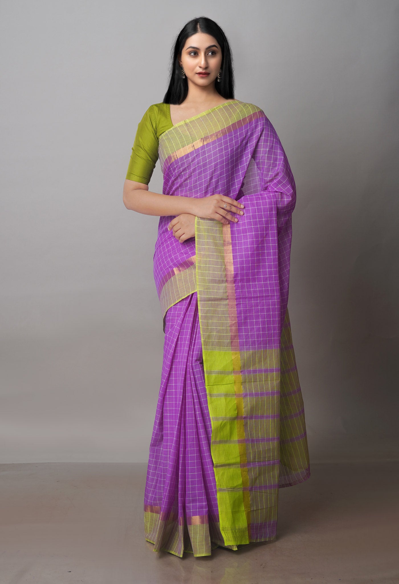 Violet Pure Handloom Mangalagiri Cotton Saree-UNM70956