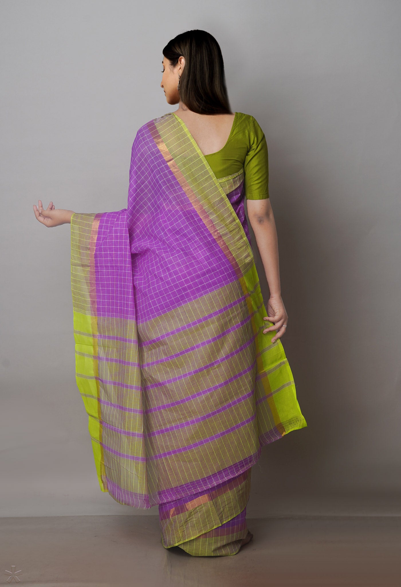 Violet Pure Handloom Mangalagiri Cotton Saree-UNM70956