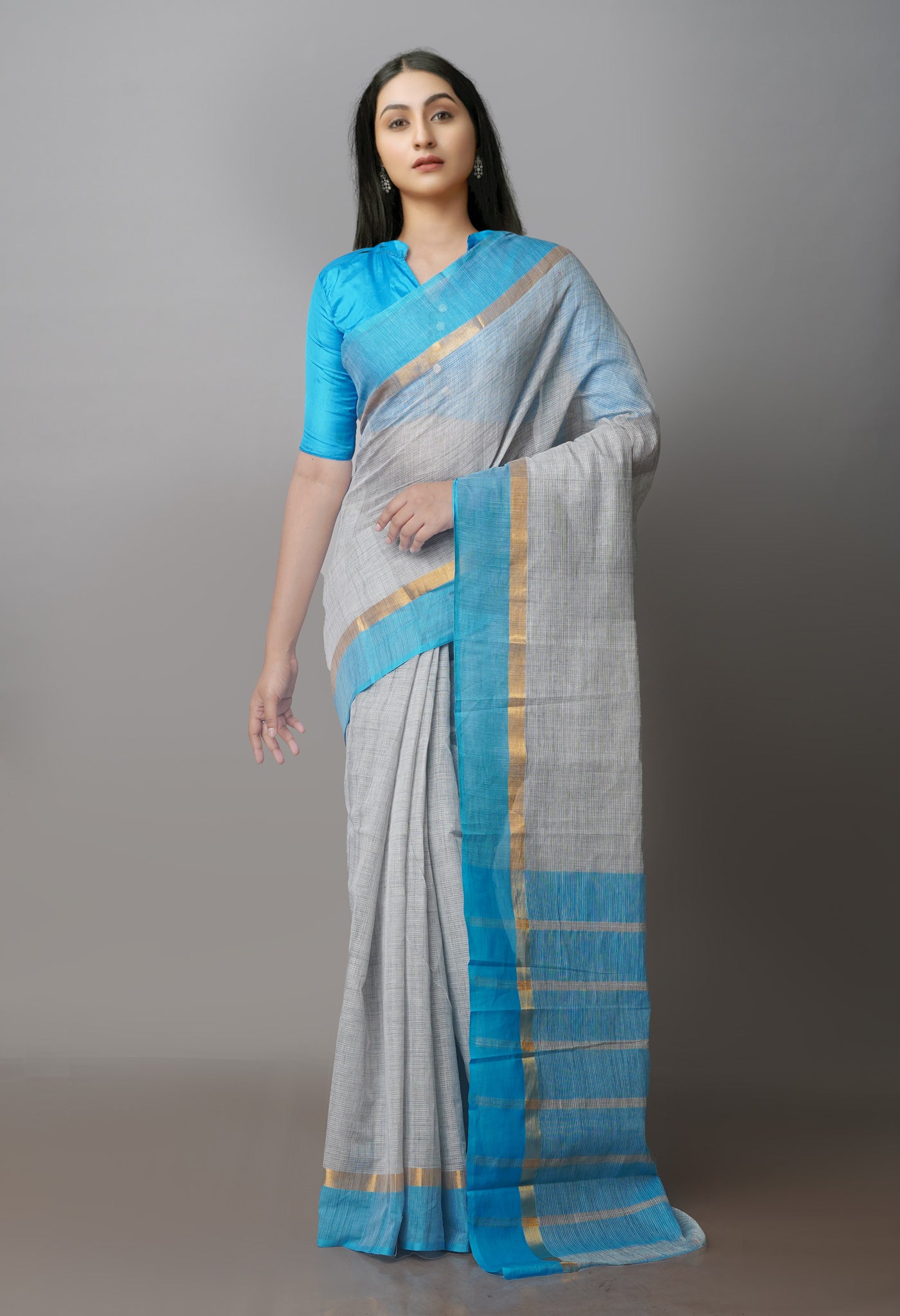 Grey Pure Handloom Mangalagiri Cotton Saree-UNM70988