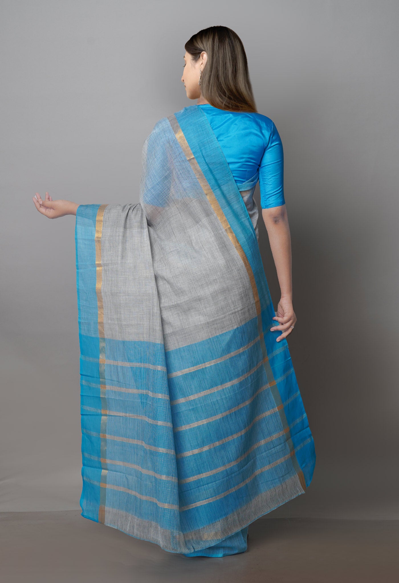 Grey Pure Handloom Mangalagiri Cotton Saree-UNM70988