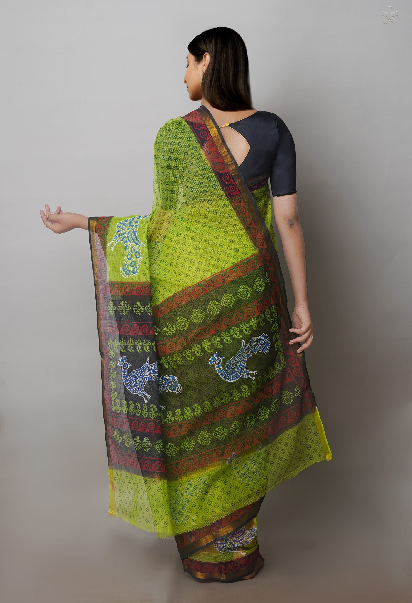 Green Pure Block Printed Kota Cotton Sarees-UNM71045