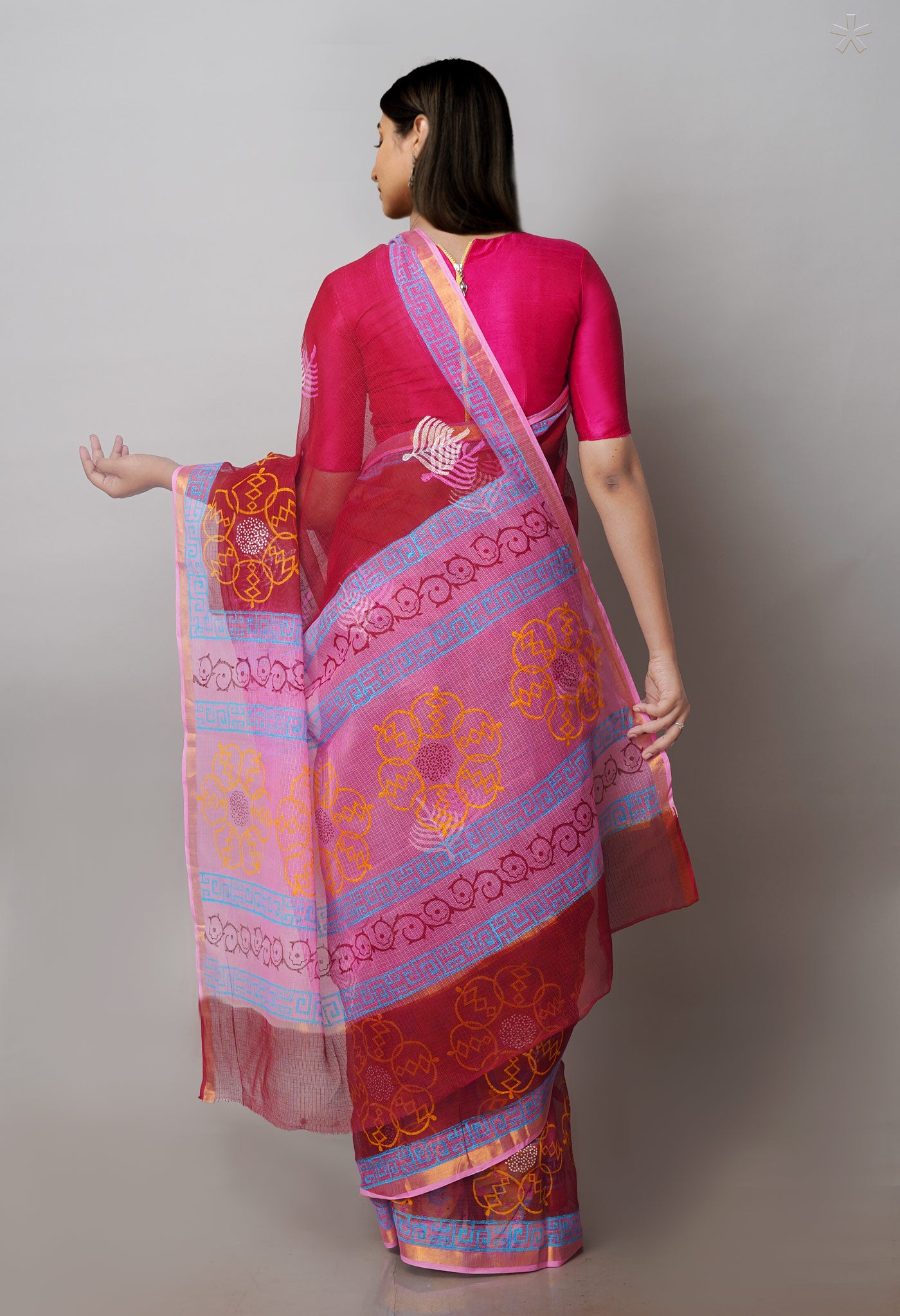 Maroon Pure Block Printed Kota Cotton Sarees-UNM71051