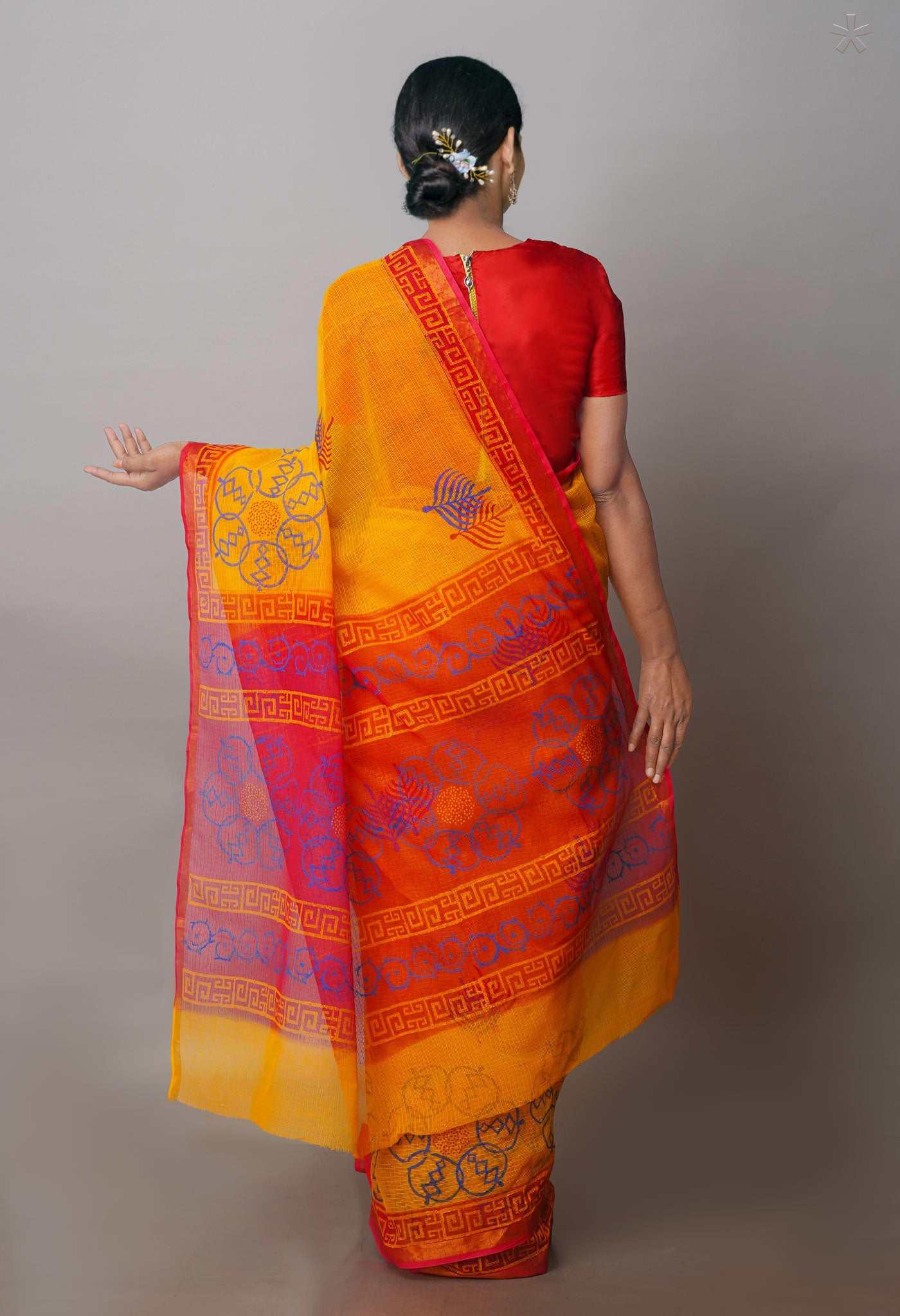 Yellow Pure Block Printed Kota Cotton Sarees-UNM71053