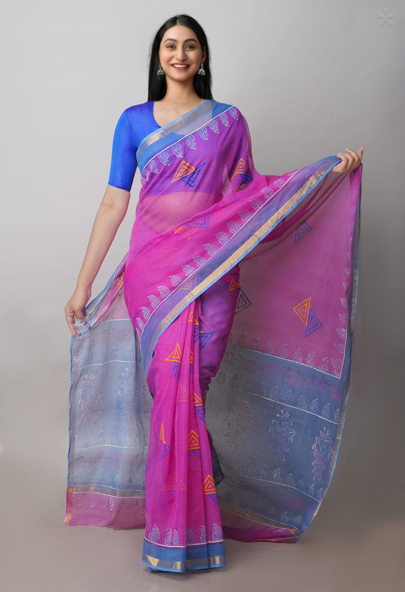 Pink Pure Block Printed Kota Cotton Sarees-UNM71072