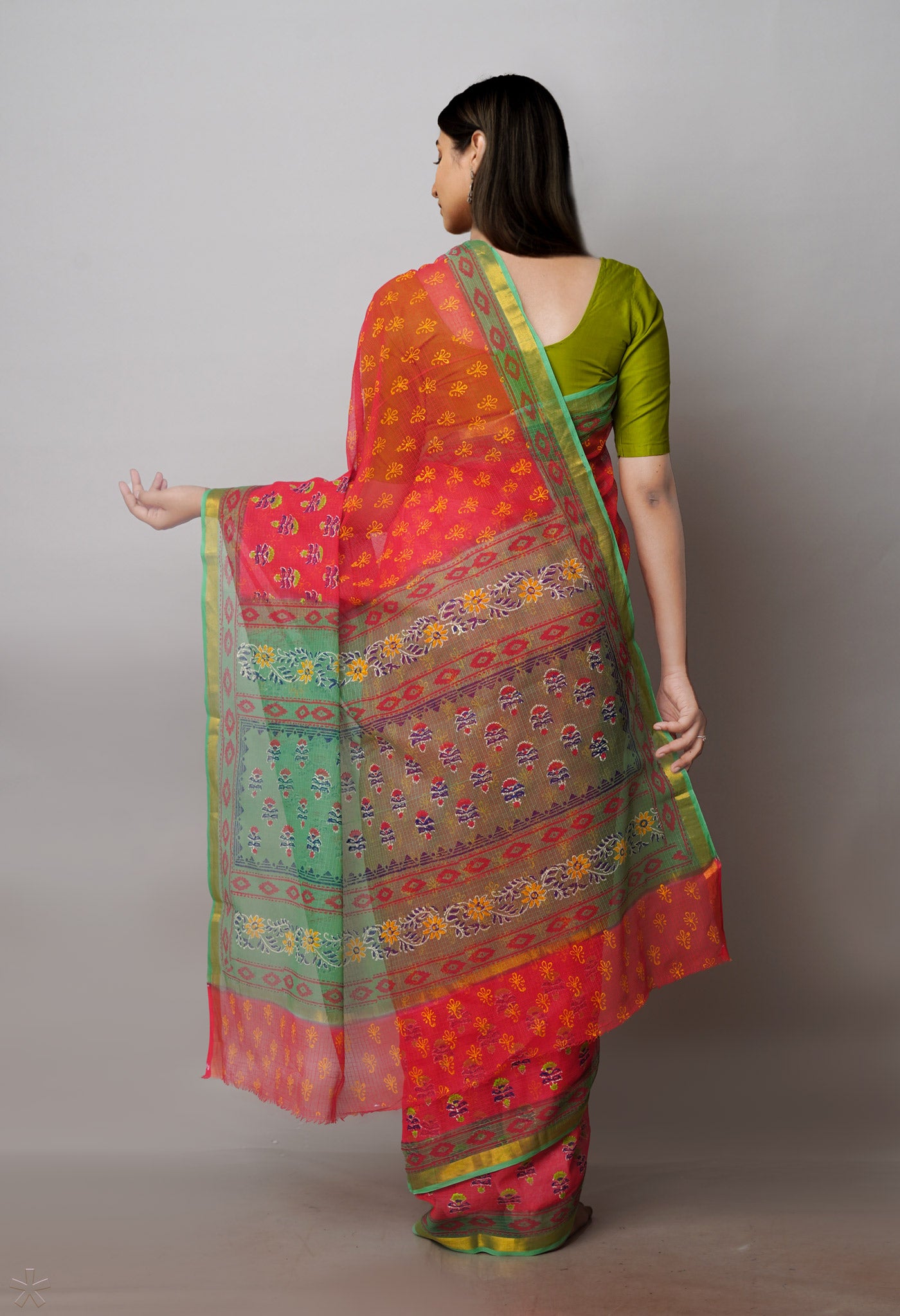 Red Pure Block Printed Kota Cotton Sarees-UNM71080