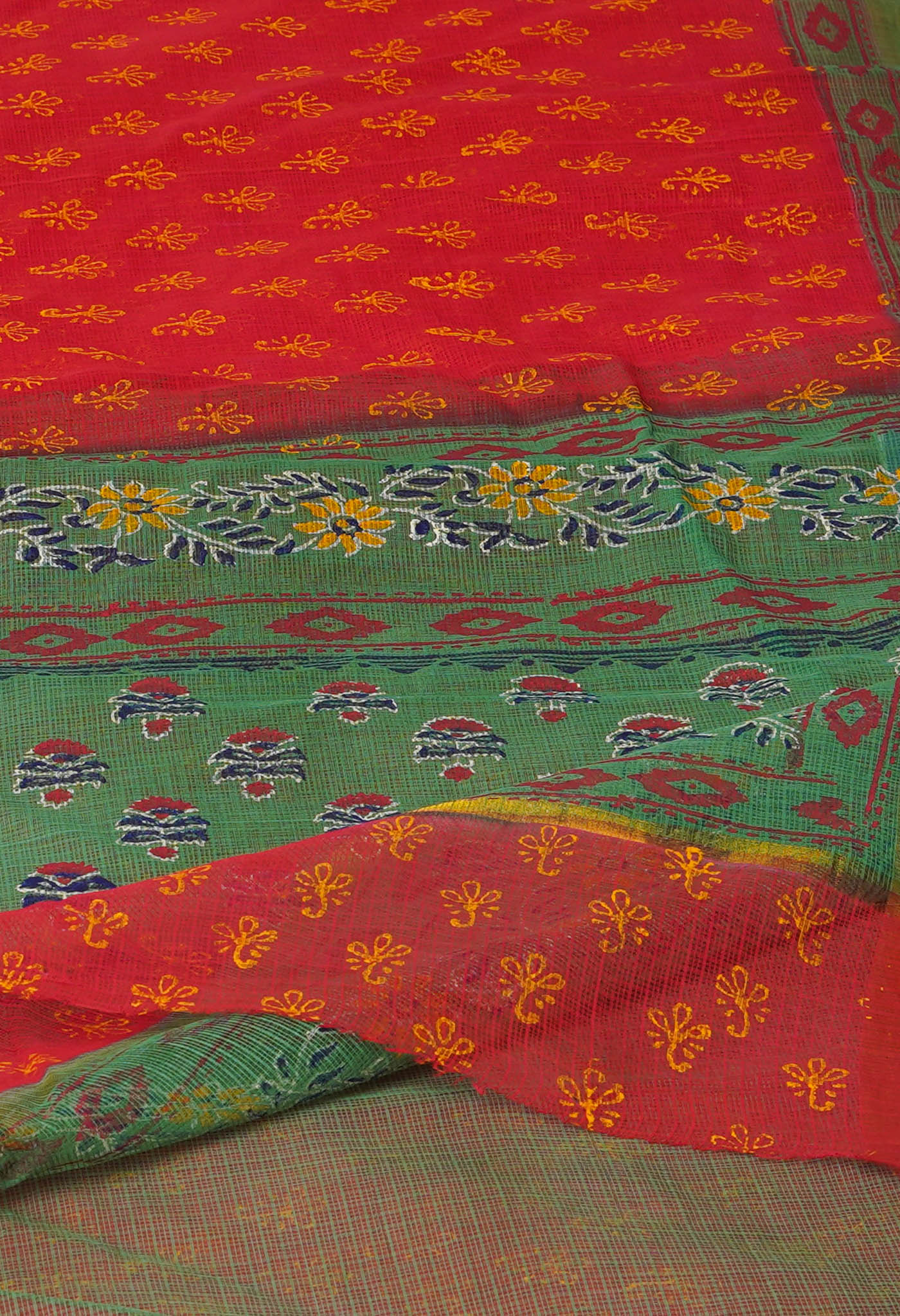 Red Pure Block Printed Kota Cotton Sarees-UNM71080