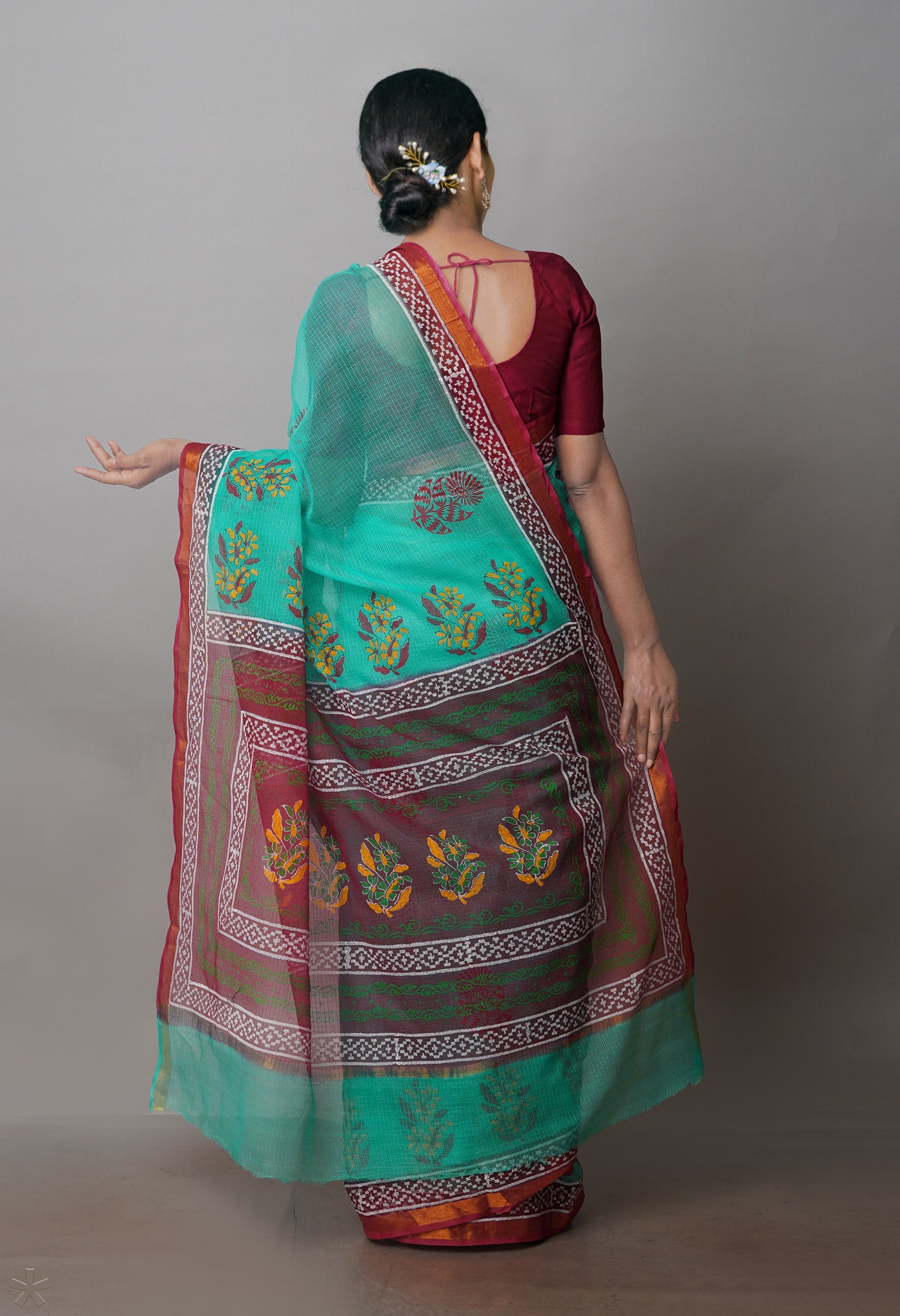 Green Pure Block Printed Kota Cotton Sarees-UNM71081