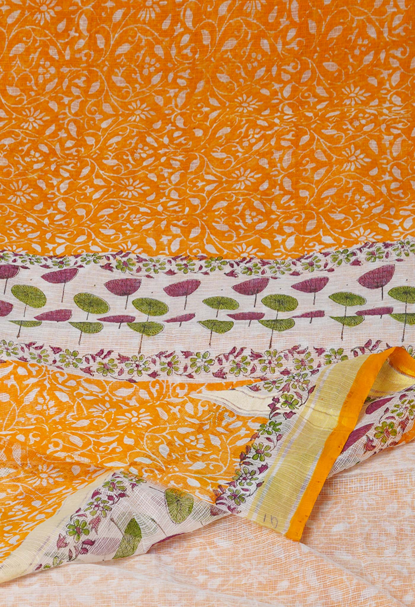 Orange Pure Block Printed Kota Cotton Saree- UNM71105