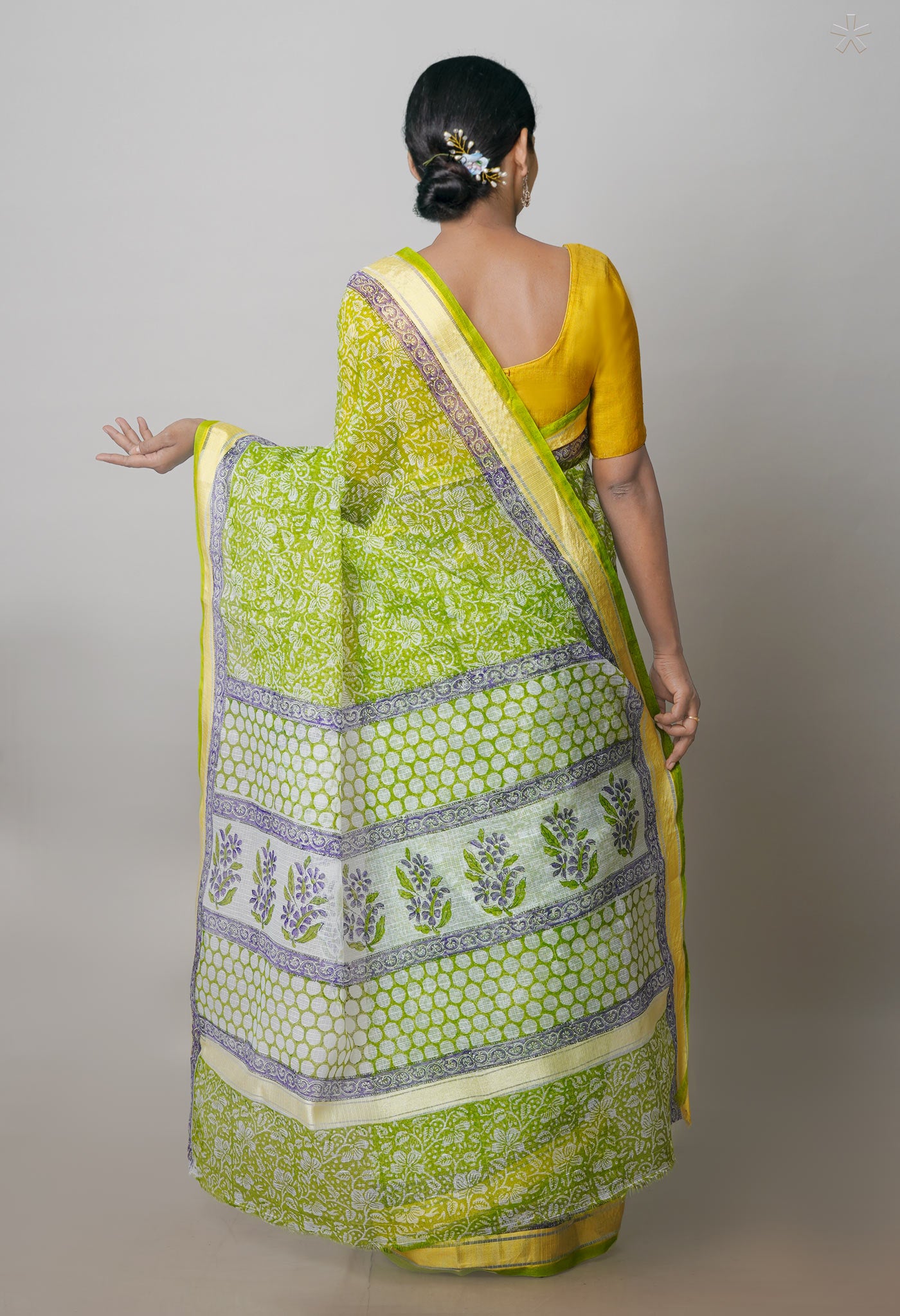 Green Pure Block Printed Kota Cotton Saree- UNM71109