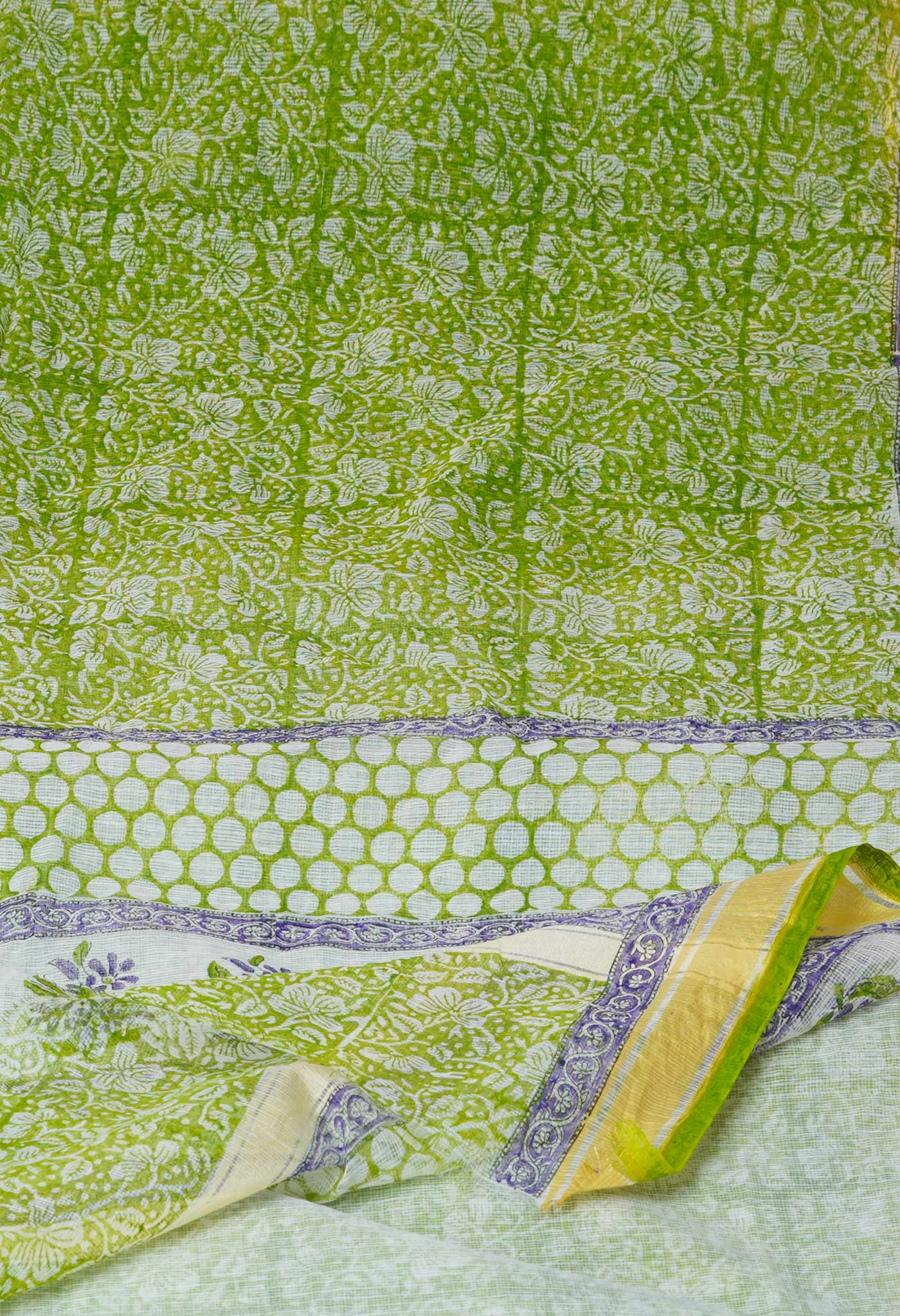 Green Pure Block Printed Kota Cotton Saree- UNM71109