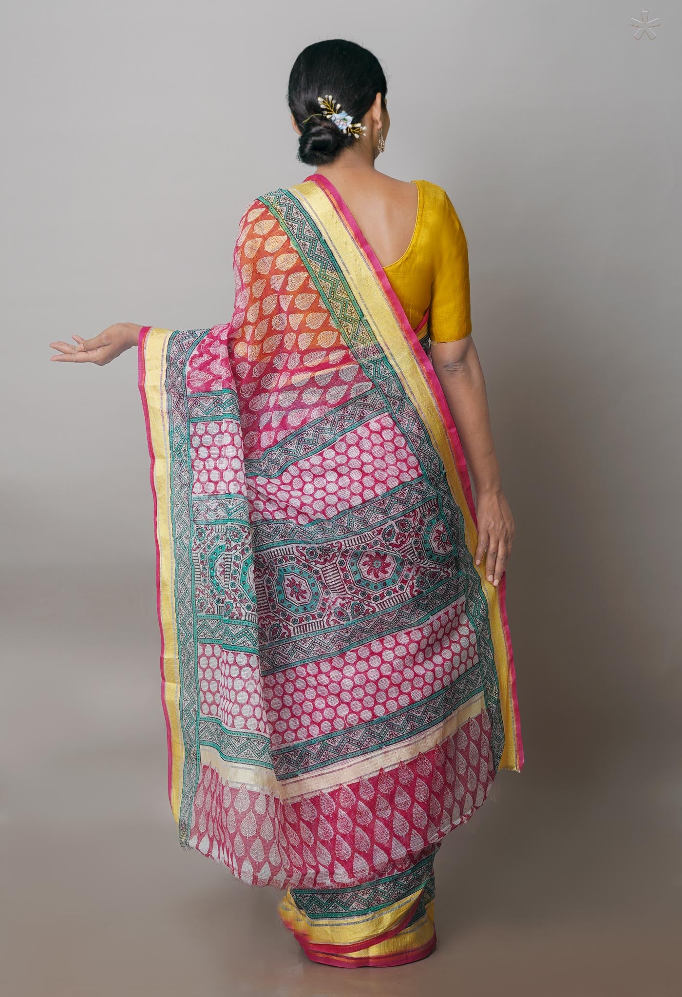 Pink Pure Block Printed Kota Cotton Saree- UNM71123