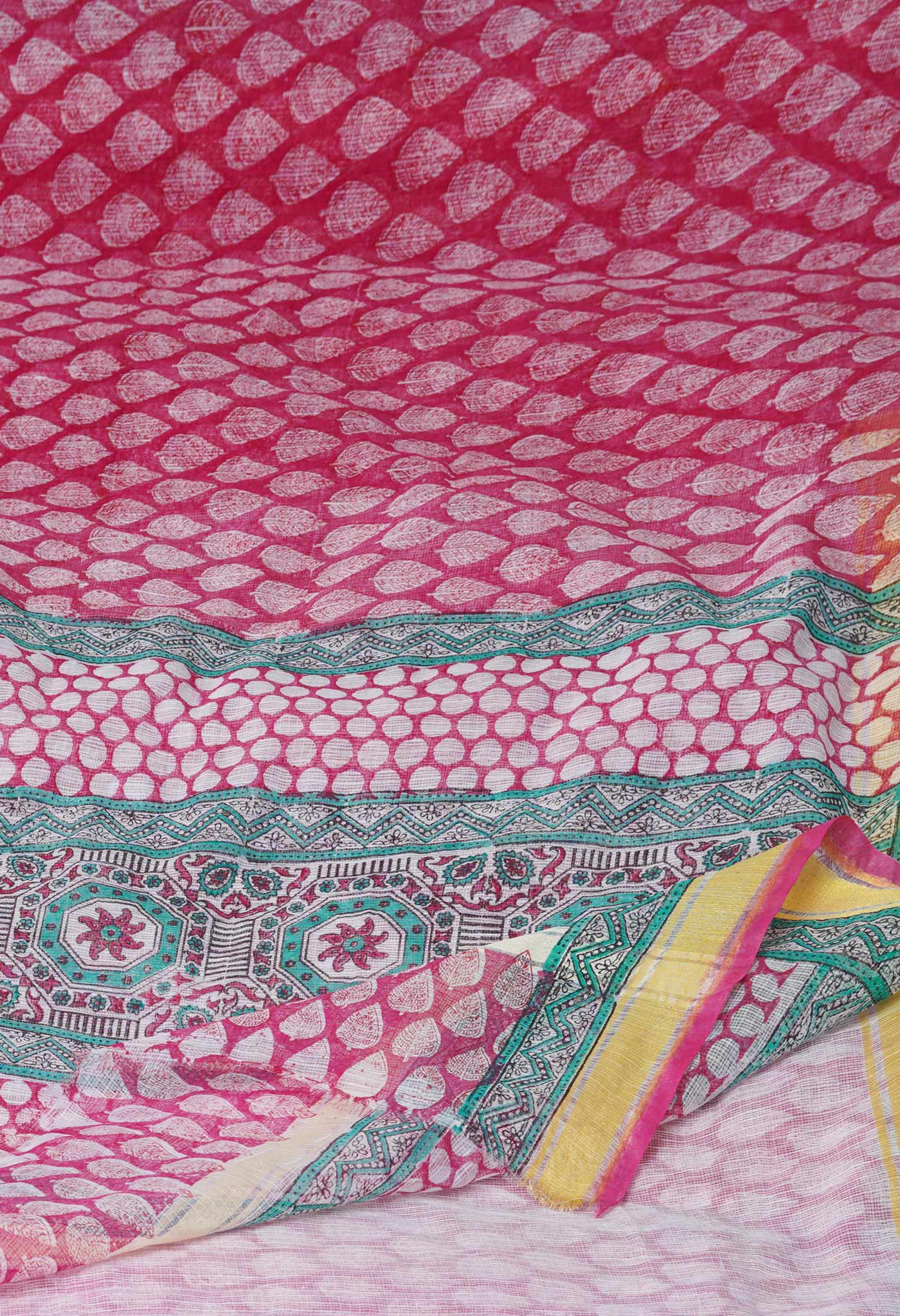 Pink Pure Block Printed Kota Cotton Saree- UNM71123