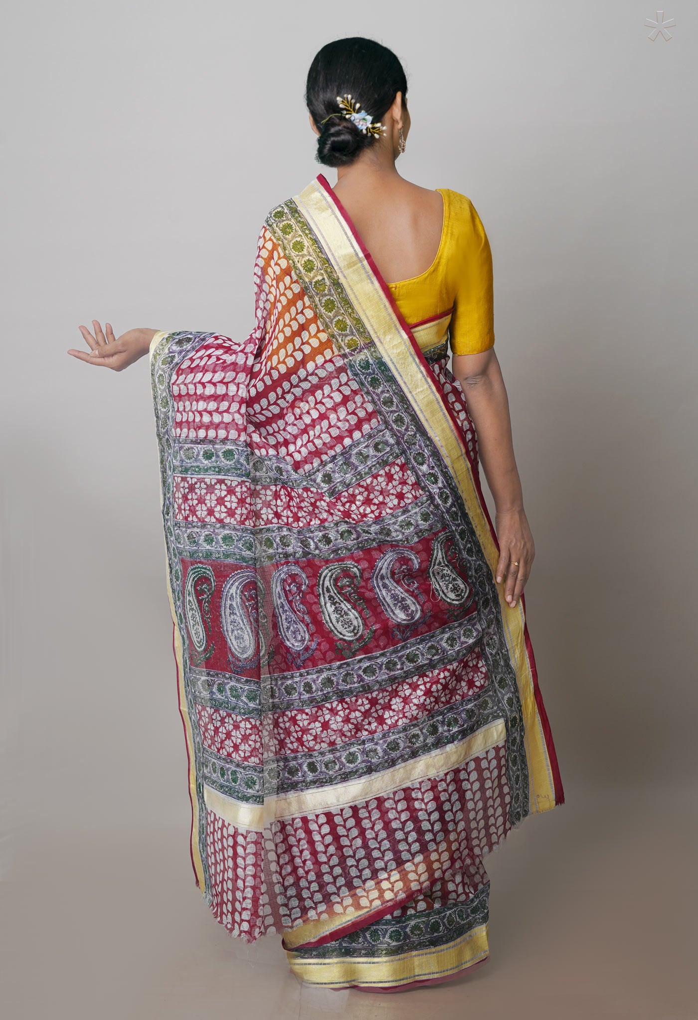 Maroon Pure Block Printed Kota Cotton Saree- UNM71125