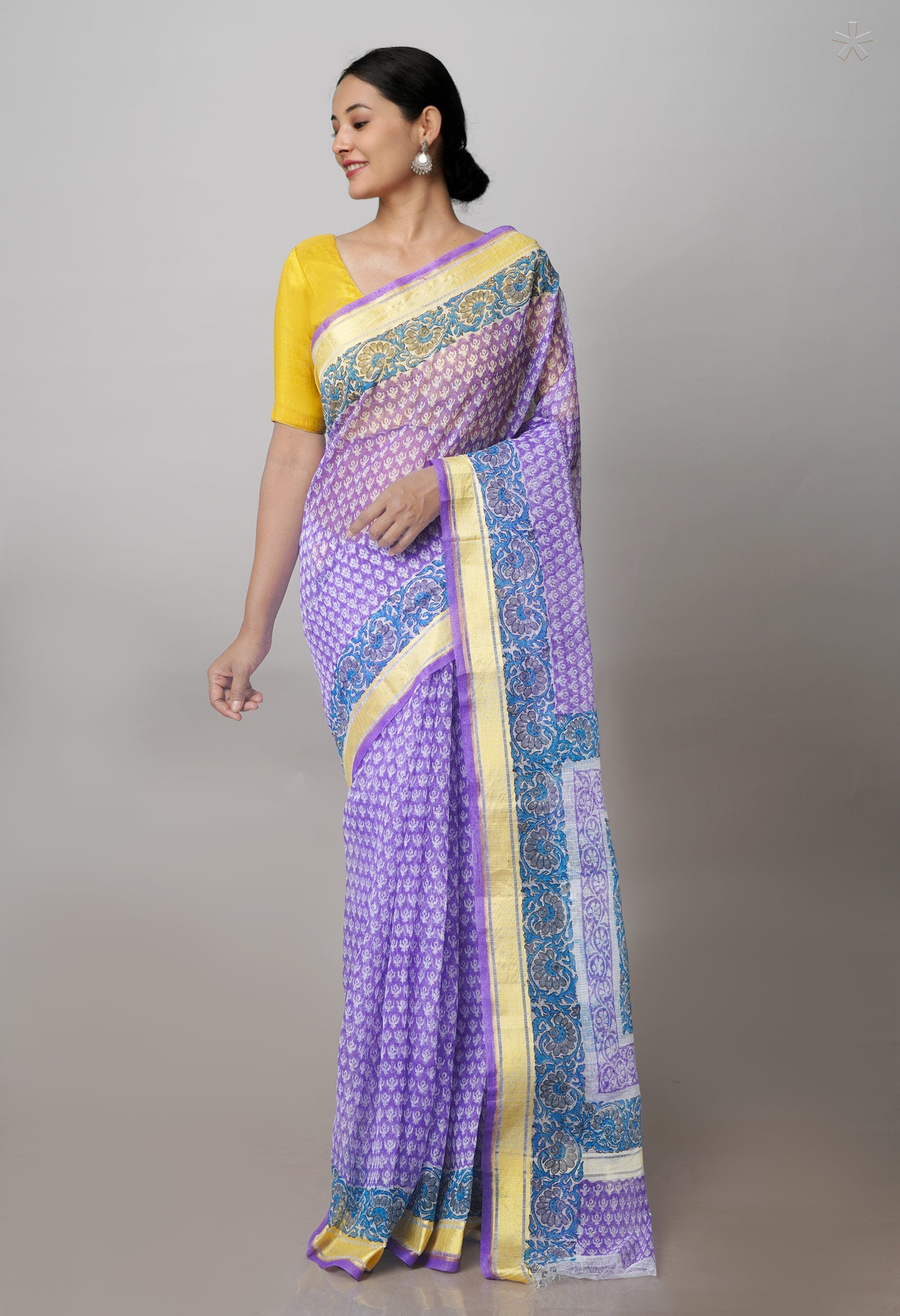 Violet Pure Block Printed Kota Cotton Saree- UNM71128