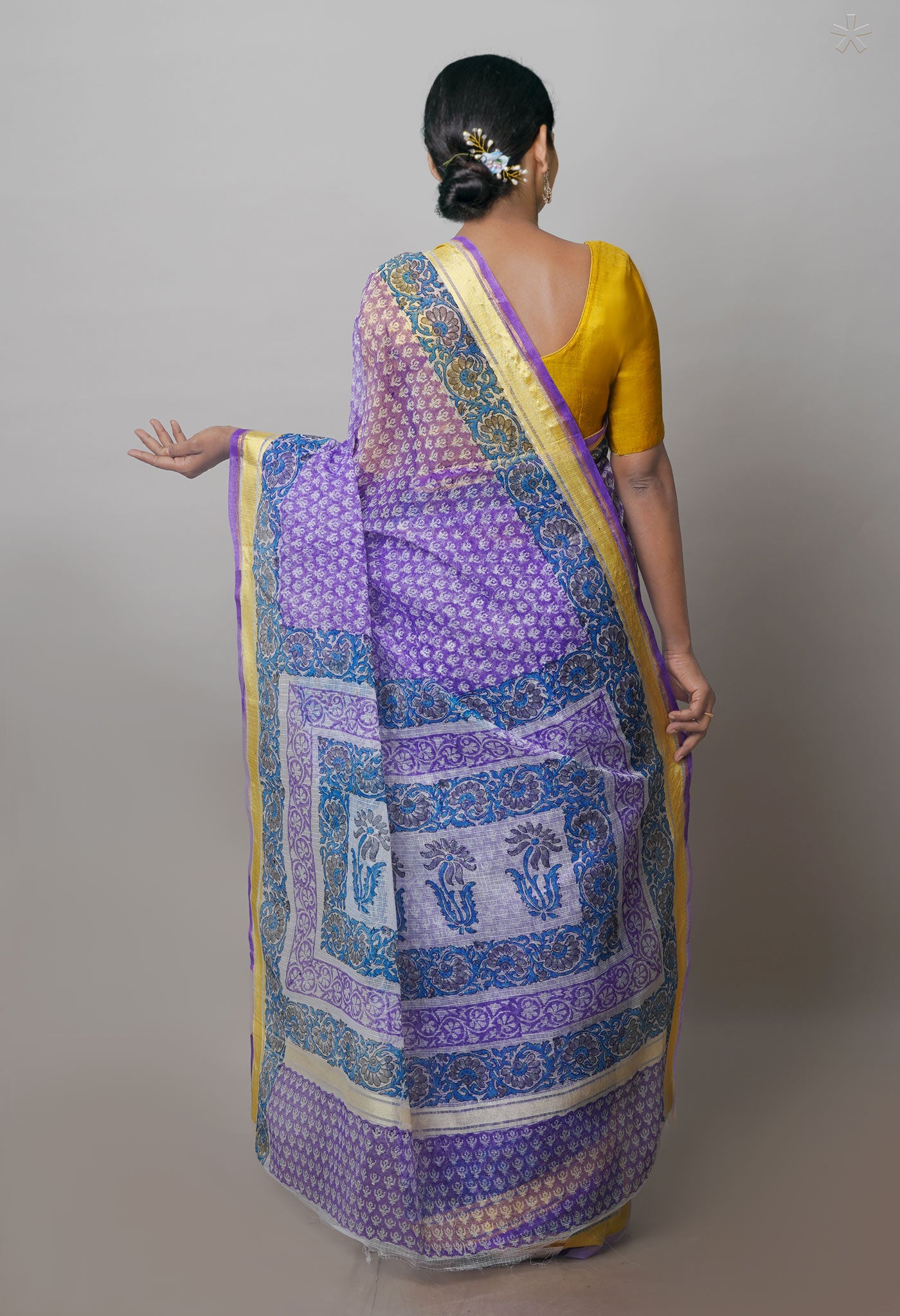 Violet Pure Block Printed Kota Cotton Saree- UNM71128