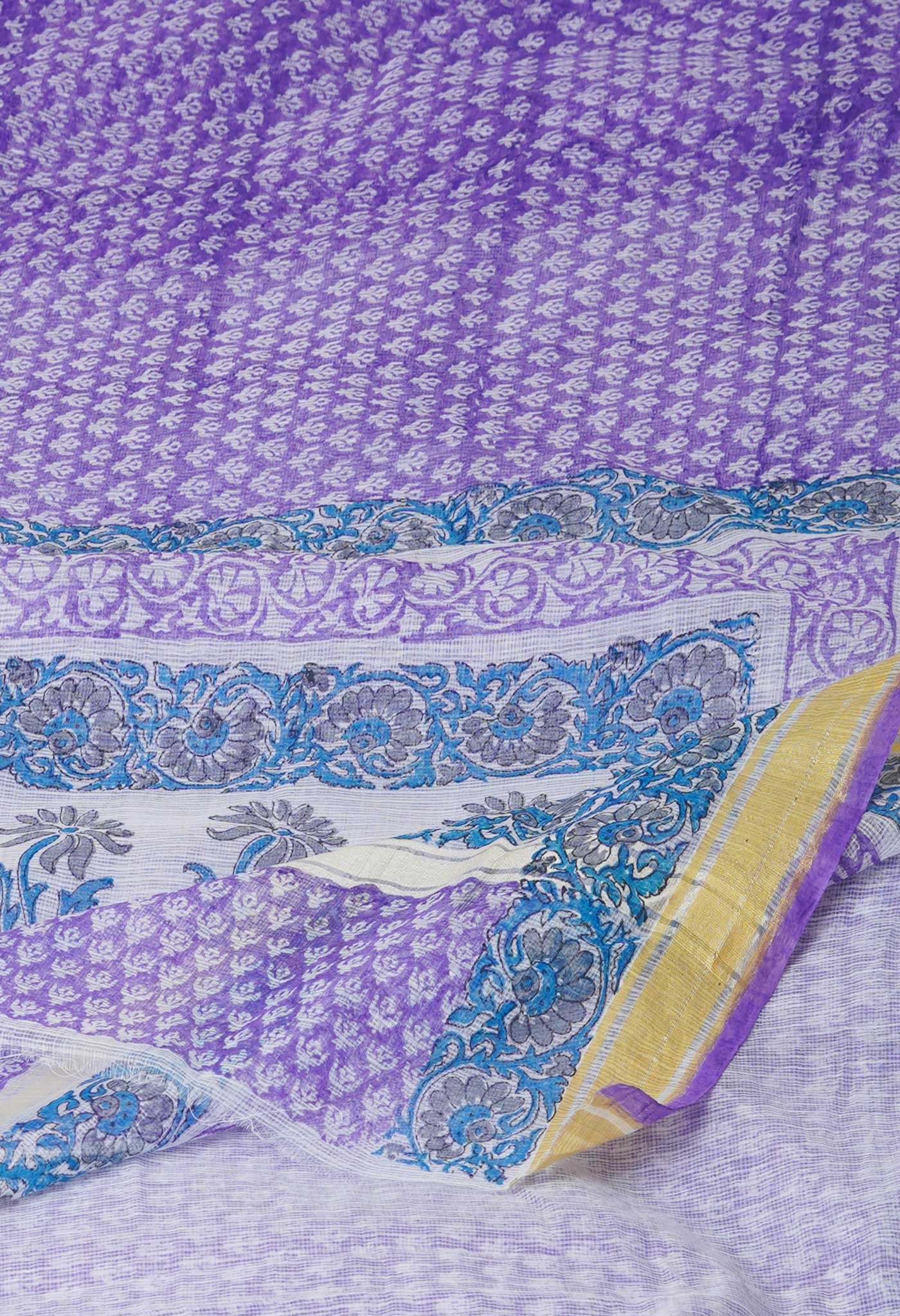 Violet Pure Block Printed Kota Cotton Saree- UNM71128