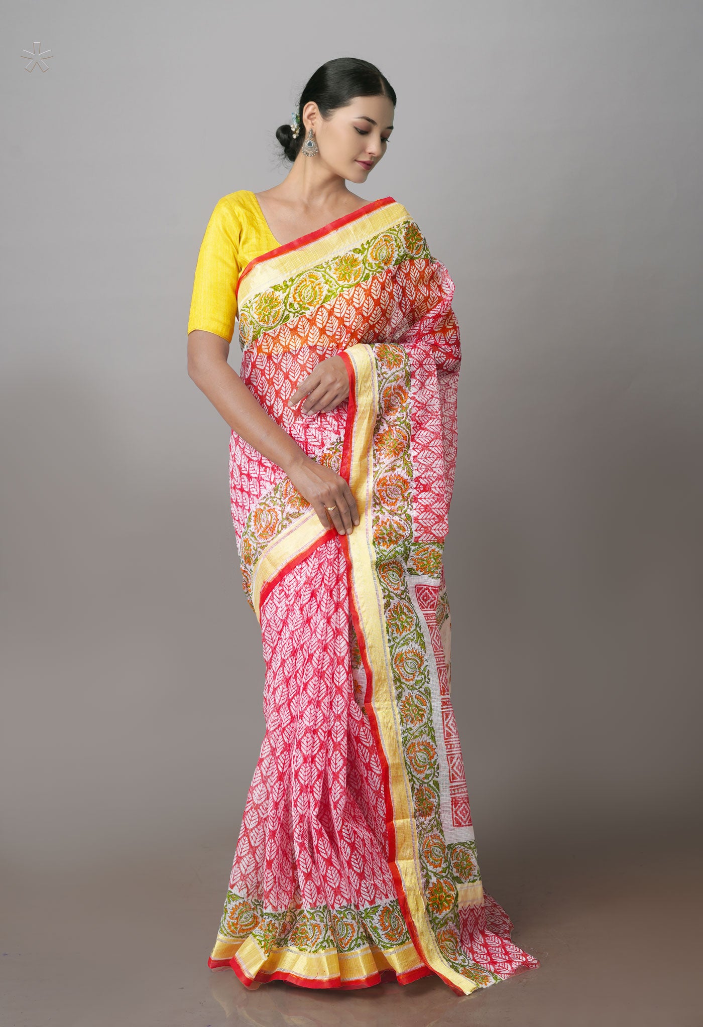Red Pure Block Printed Kota Cotton Saree- UNM71134
