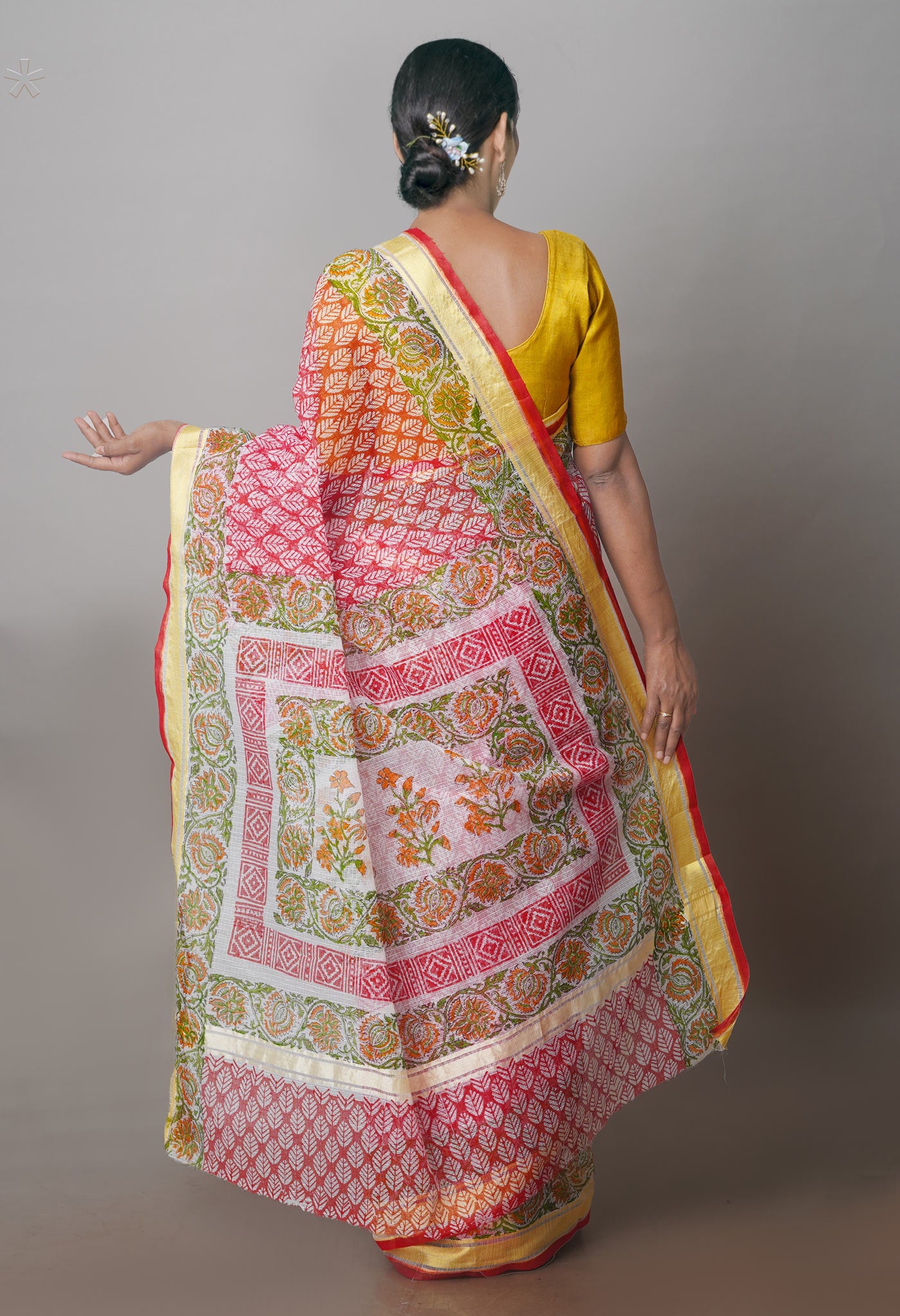 Red Pure Block Printed Kota Cotton Saree- UNM71134