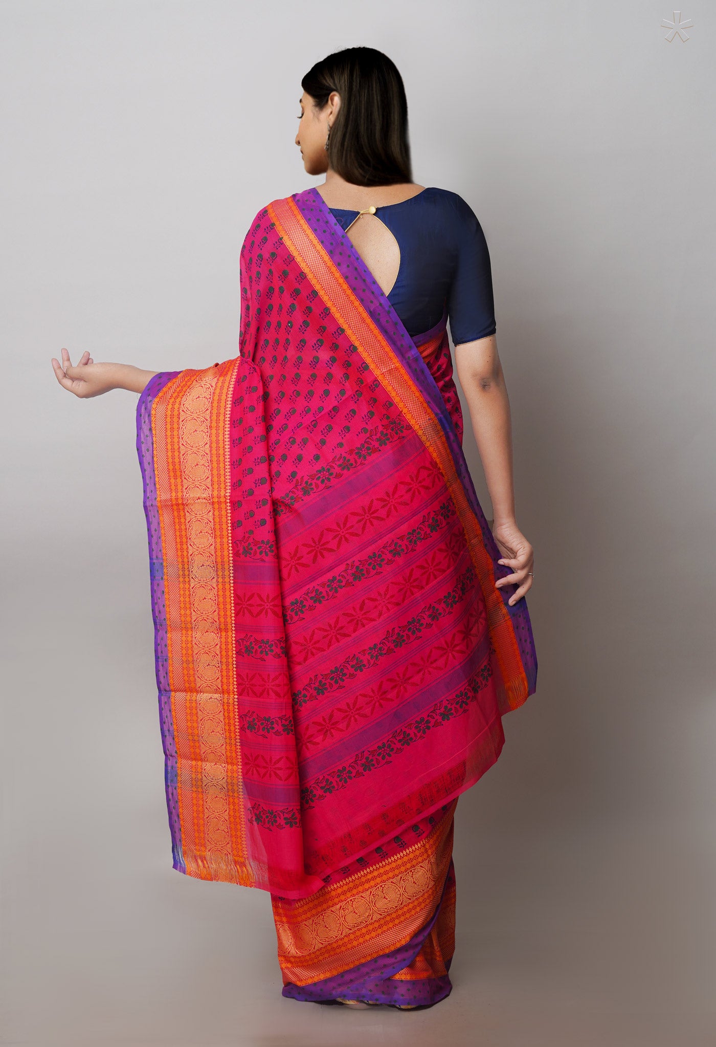 Pink Chettinadu Block Printed Cotton Saree-UNM71147