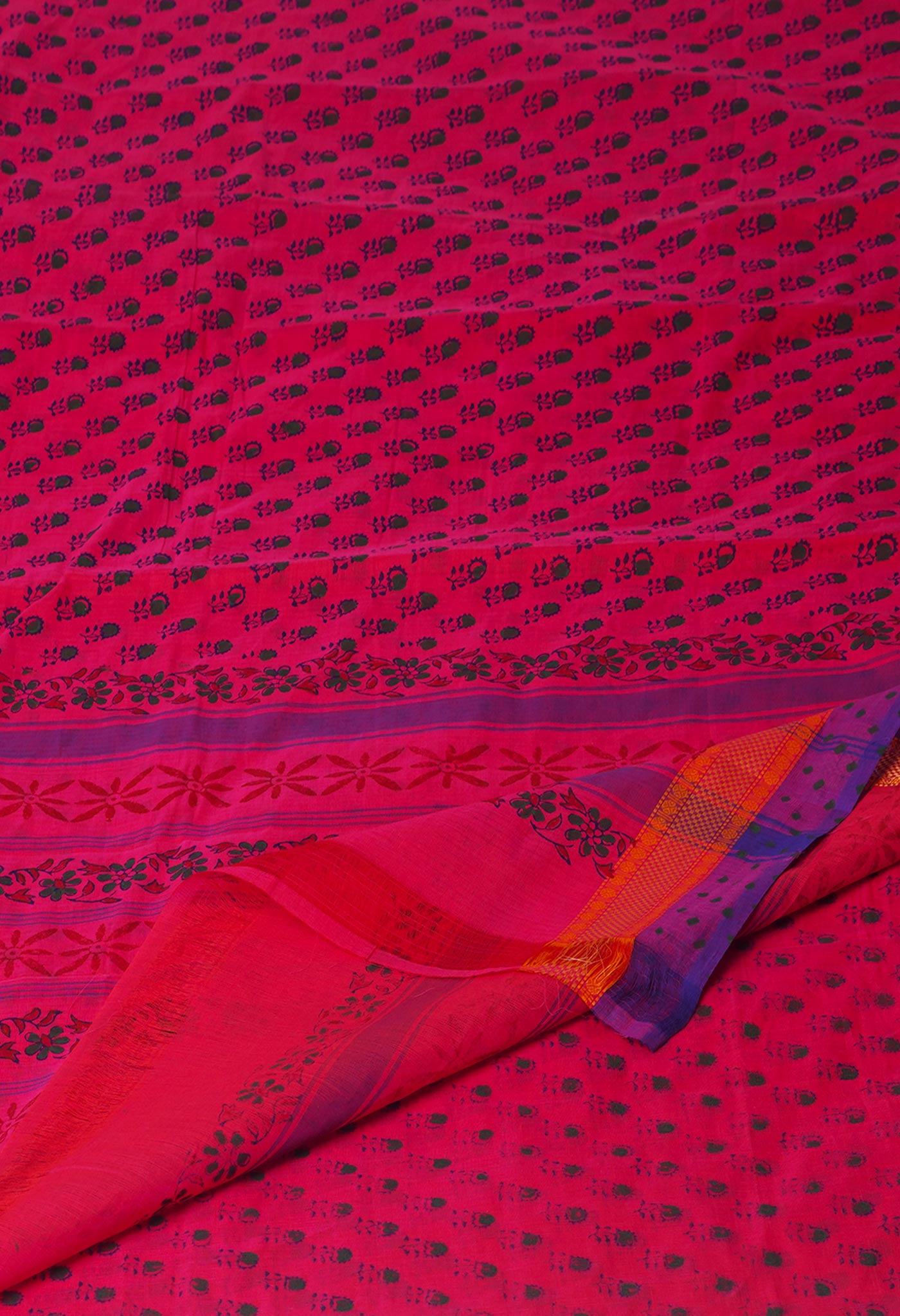 Pink Chettinadu Block Printed Cotton Saree-UNM71147
