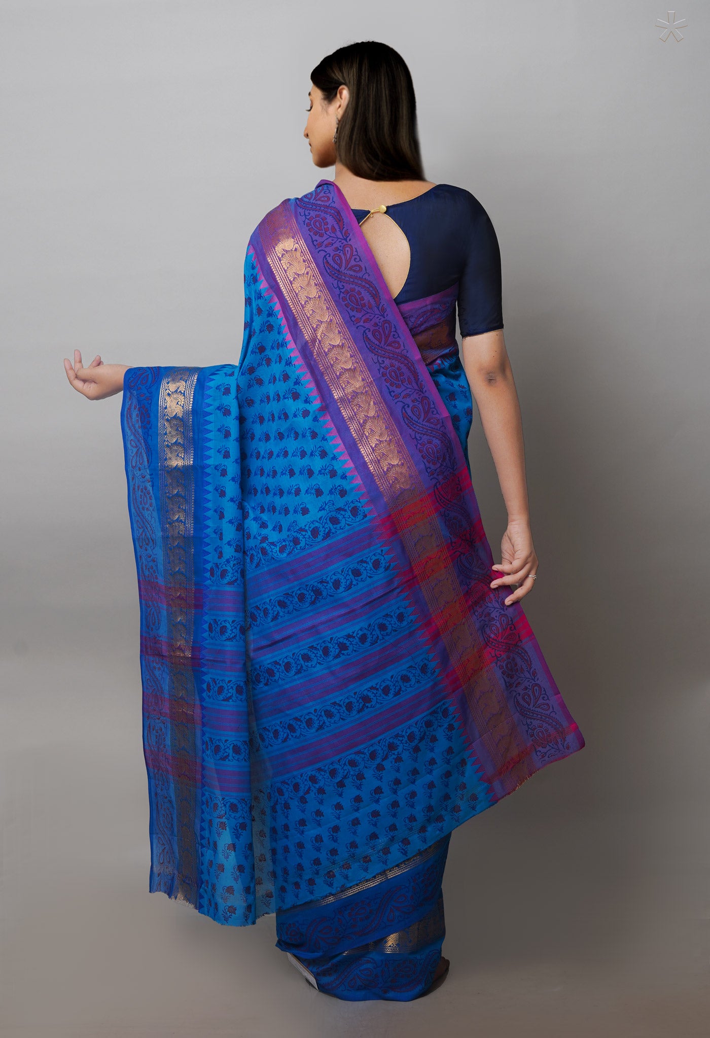 Blue Chettinadu Block Printed Cotton Saree-UNM71151