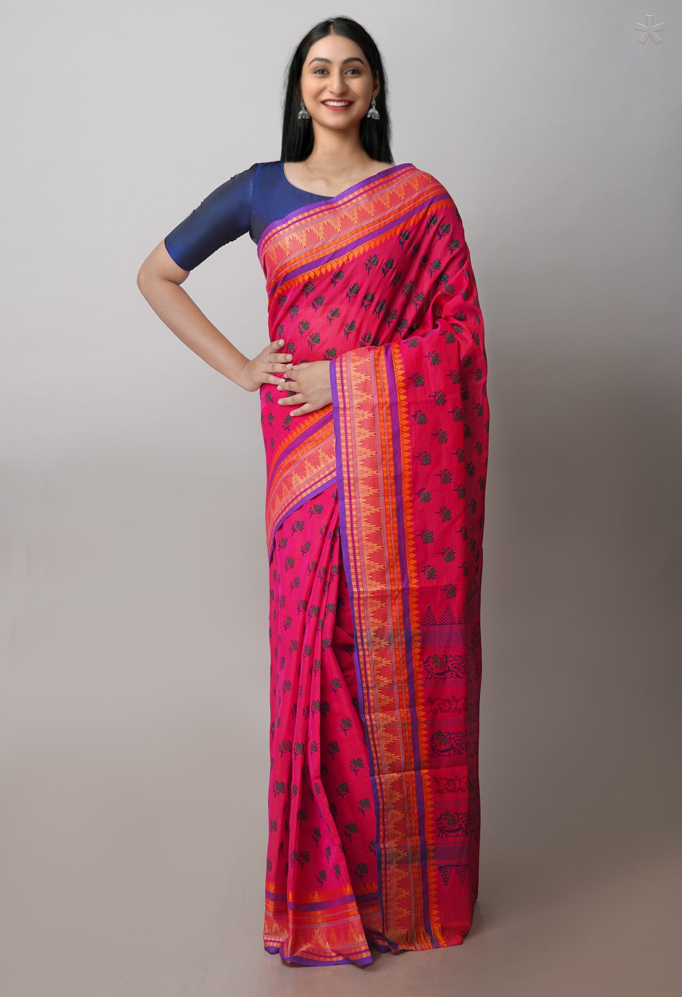 pink Chettinad Block Printed Cotton Saree-UNM71157