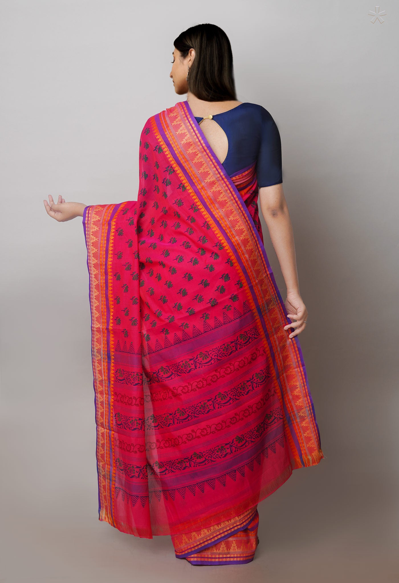 pink Chettinad Block Printed Cotton Saree-UNM71157