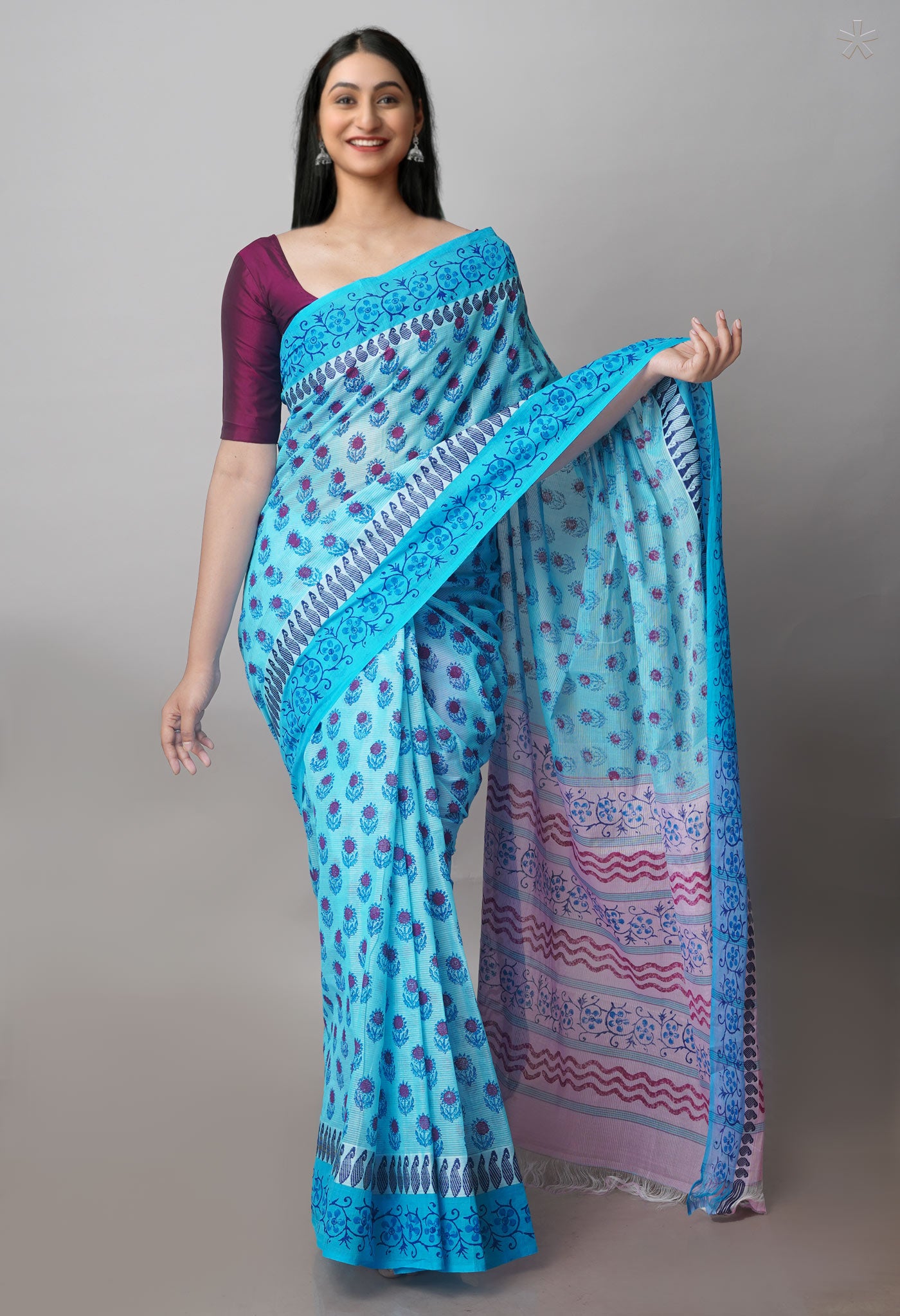 Blue Mangalagiri Cotton Saree-UNM71182