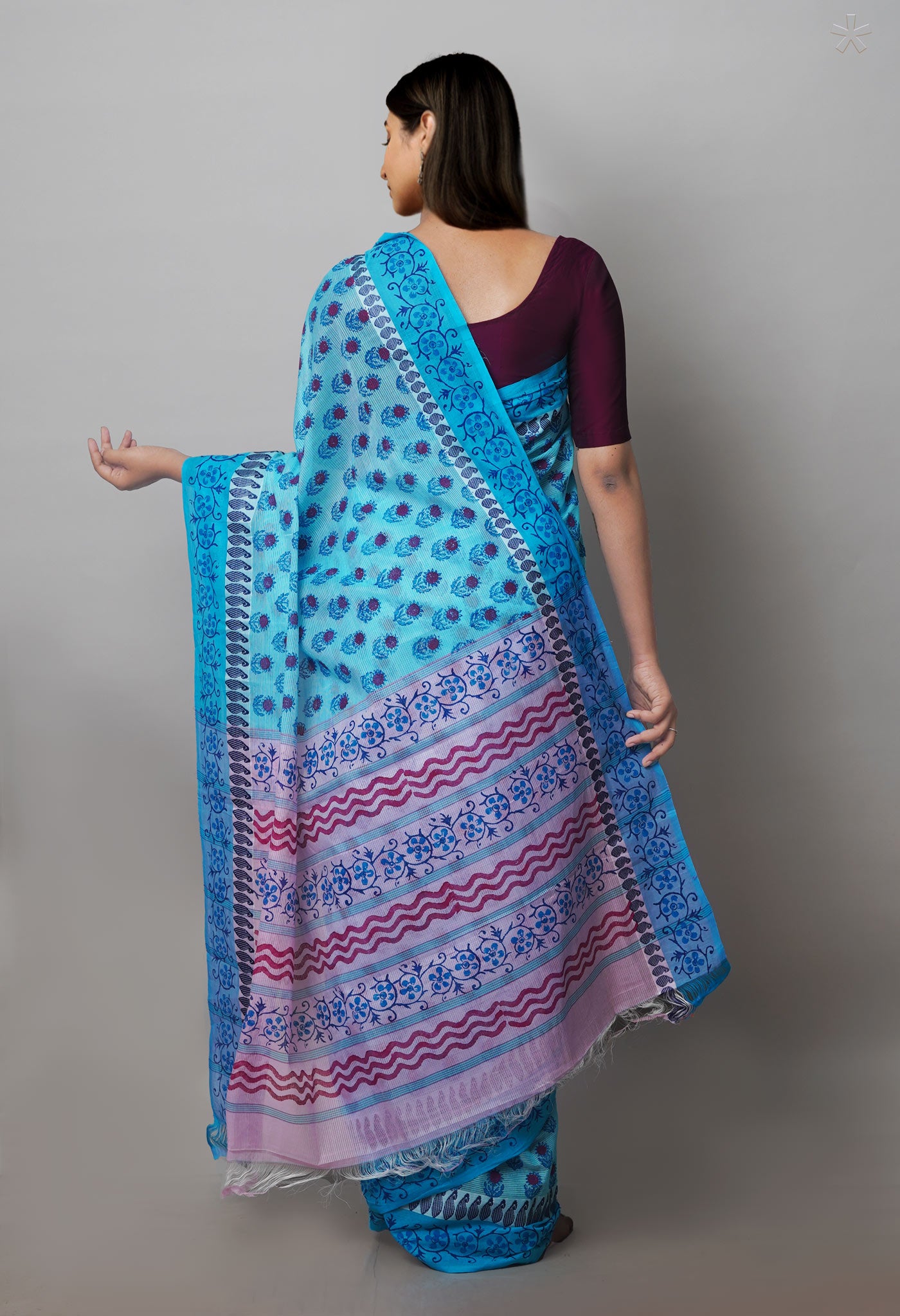 Blue Mangalagiri Cotton Saree-UNM71182