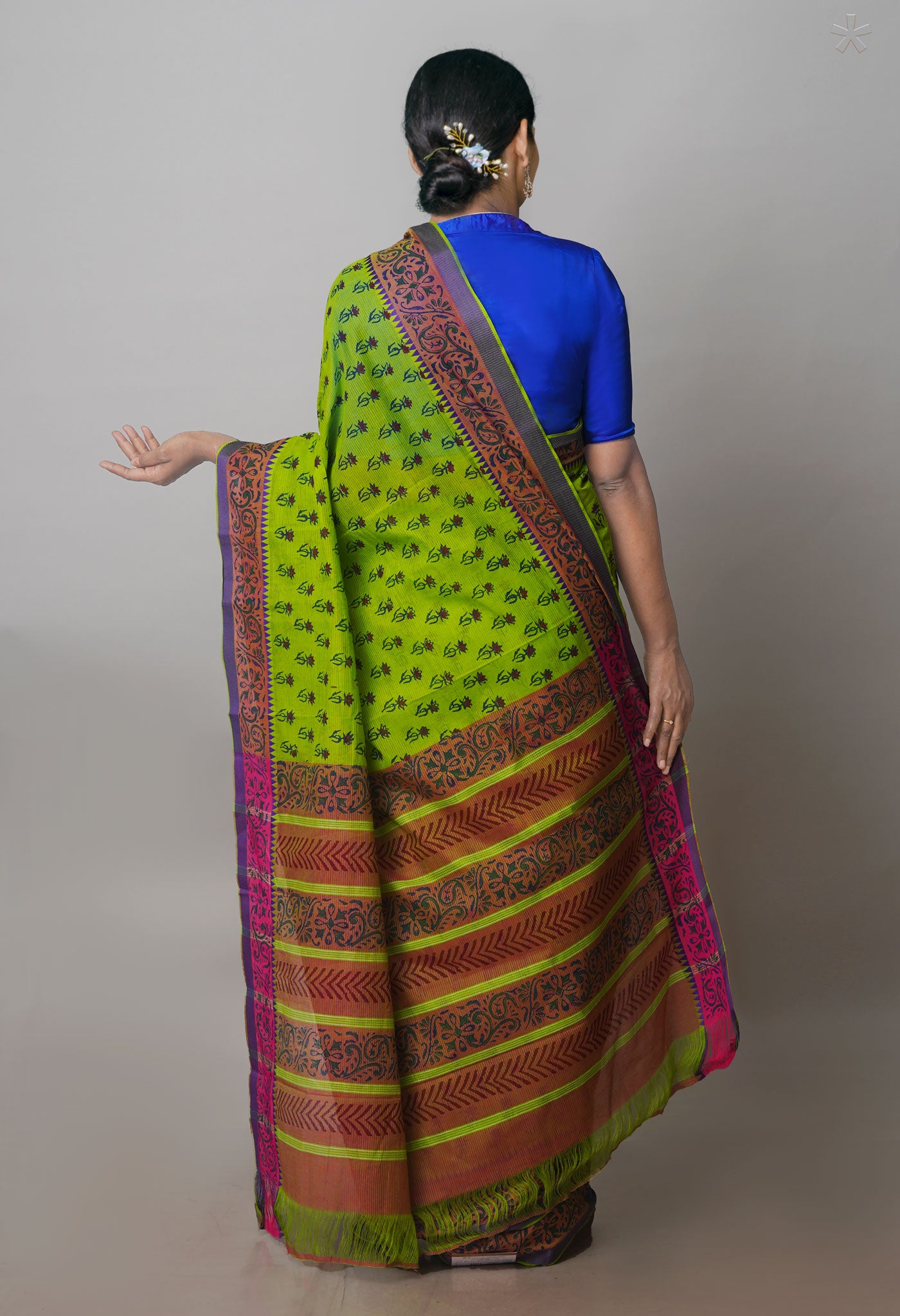 Parrot Green Mangalagiri Cotton Saree-UNM71186