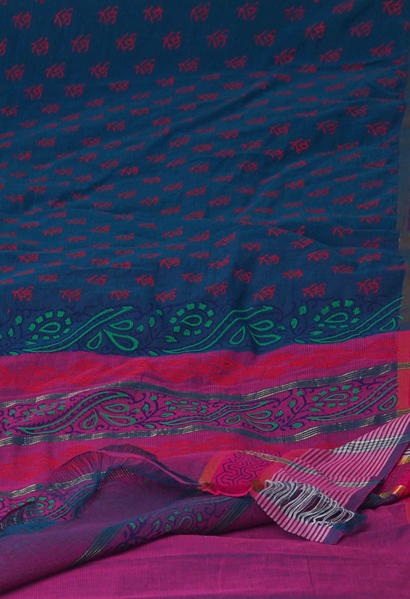 Ocean Blue Beige Mangalagiri Cotton Saree-UNM71187
