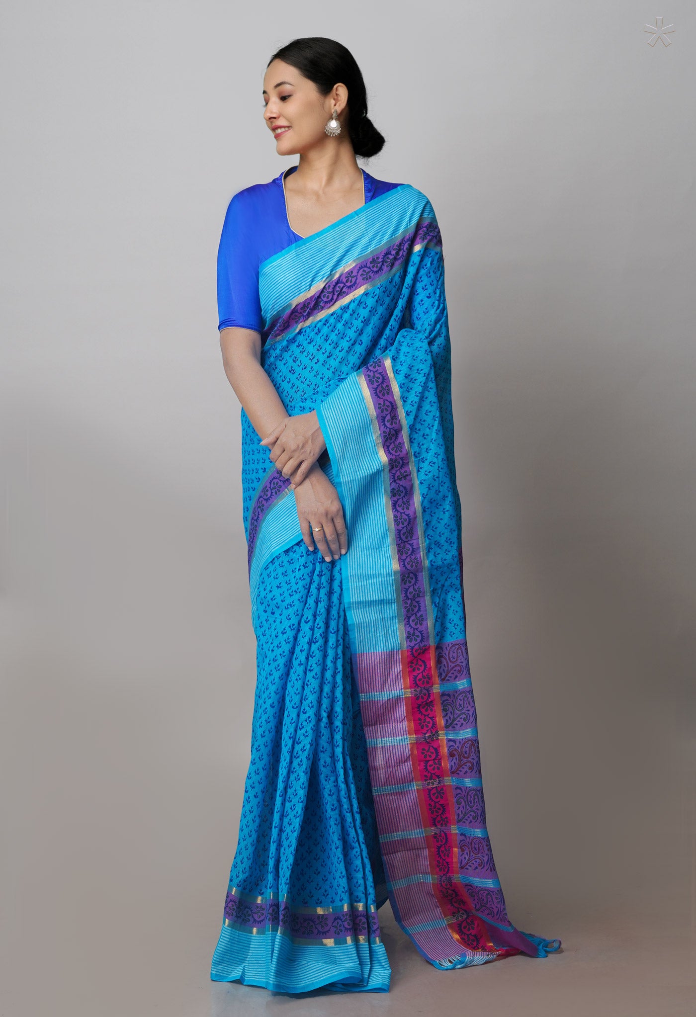 Blue Mangalagiri Cotton Saree-UNM71189