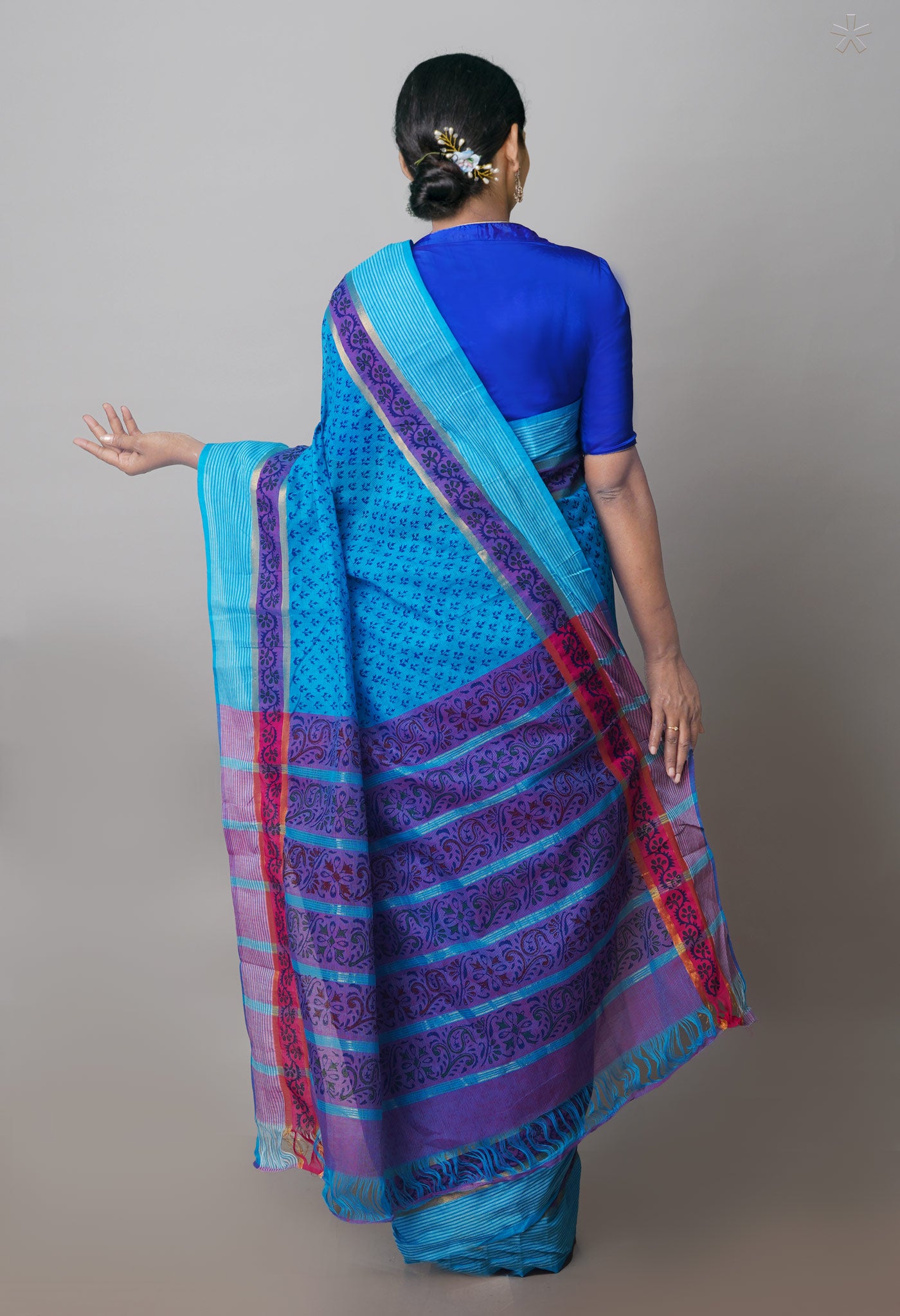 Blue Mangalagiri Cotton Saree-UNM71189