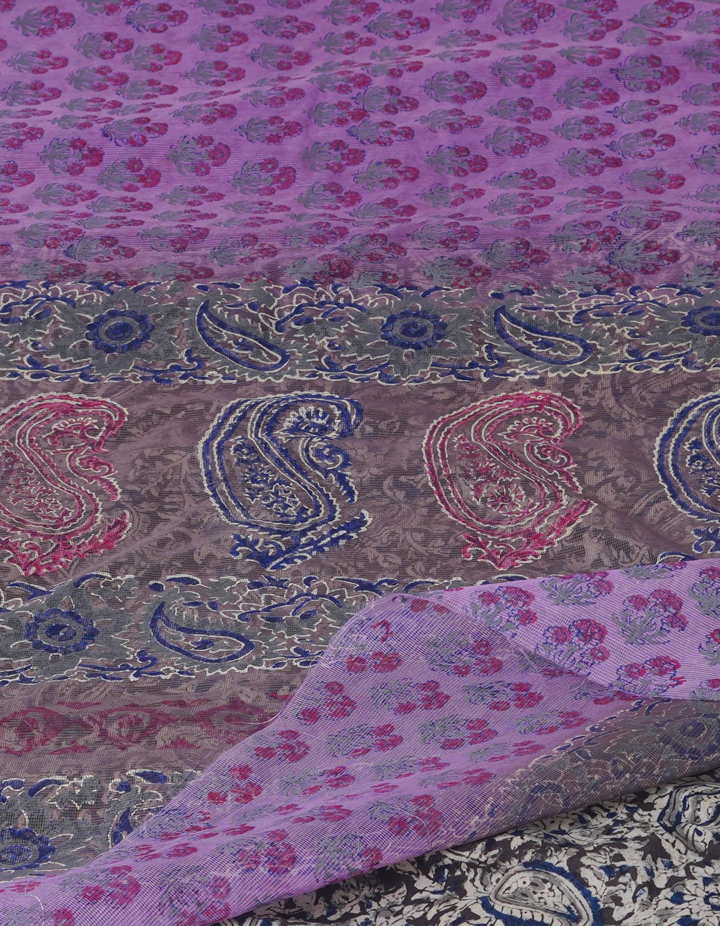 Violet Block Printed Supernet Sarees-UNM71199